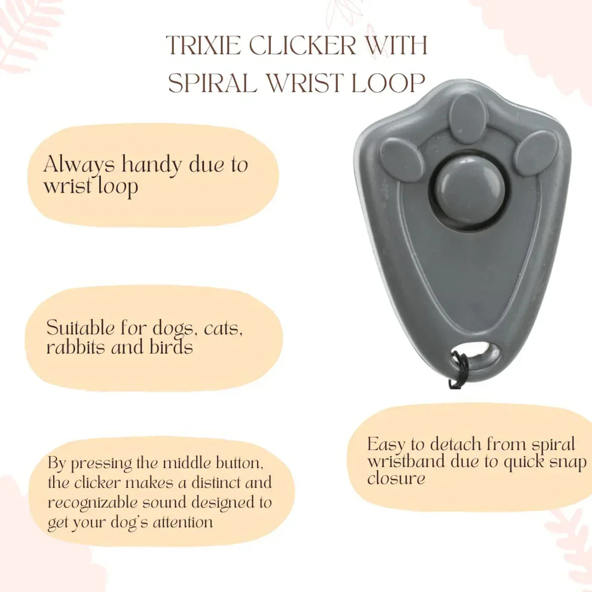 Trixie Clicker With Spiral Wrist Loop For Dog Training - 6cm - Zigly