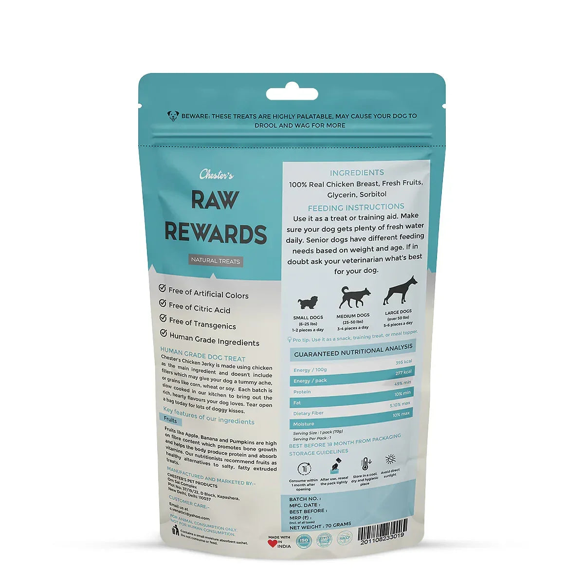 Chesters Raw Rewards Chicken Fruit Rings Dog Treat - 70g - Zigly