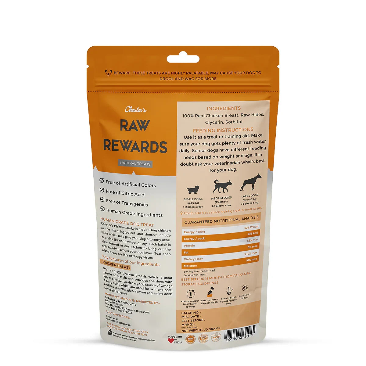 Chesters Raw Rewards Wings With Hides Dog Treat - 70g - Zigly
