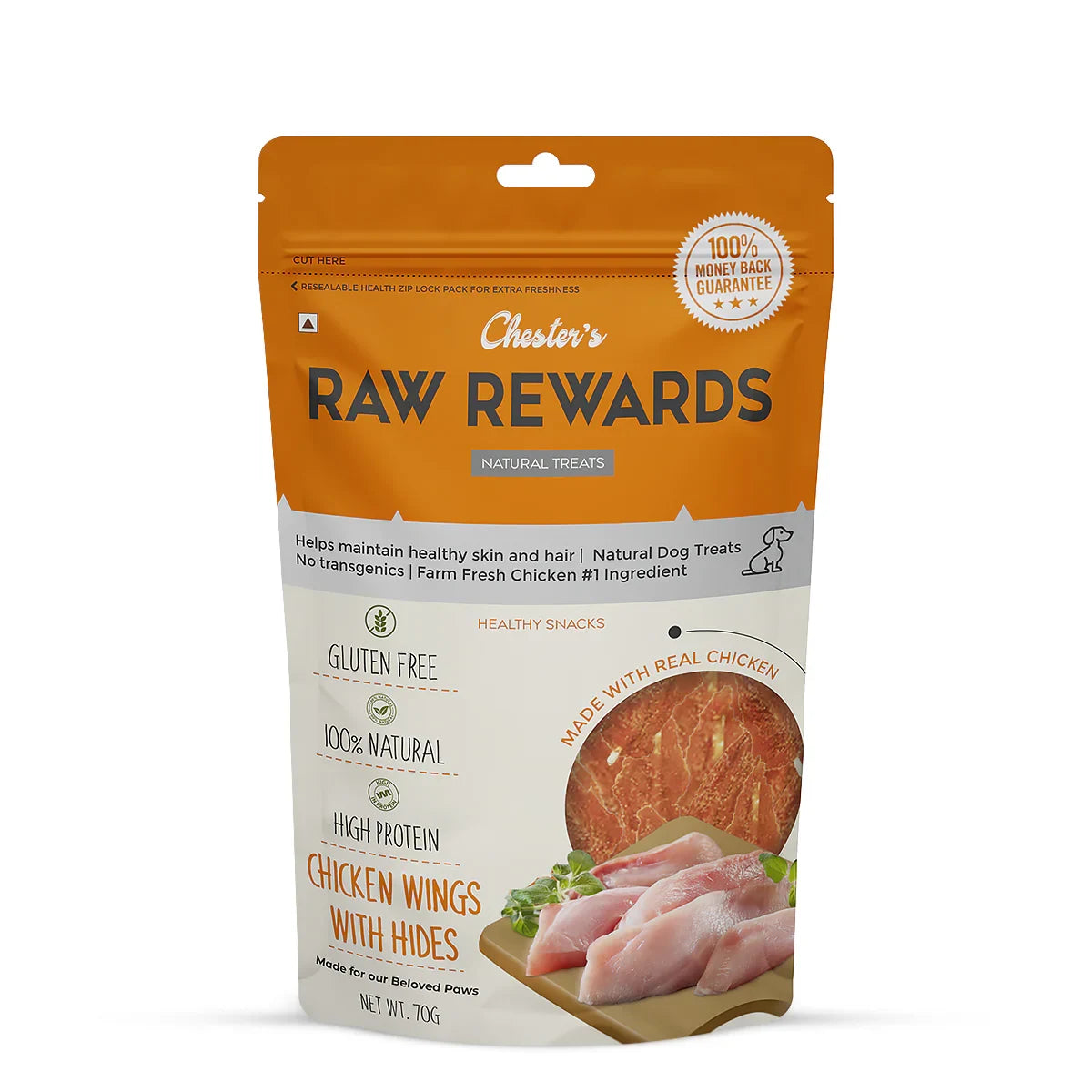 Chesters Raw Rewards Wings With Hides Dog Treat - 70g - Zigly