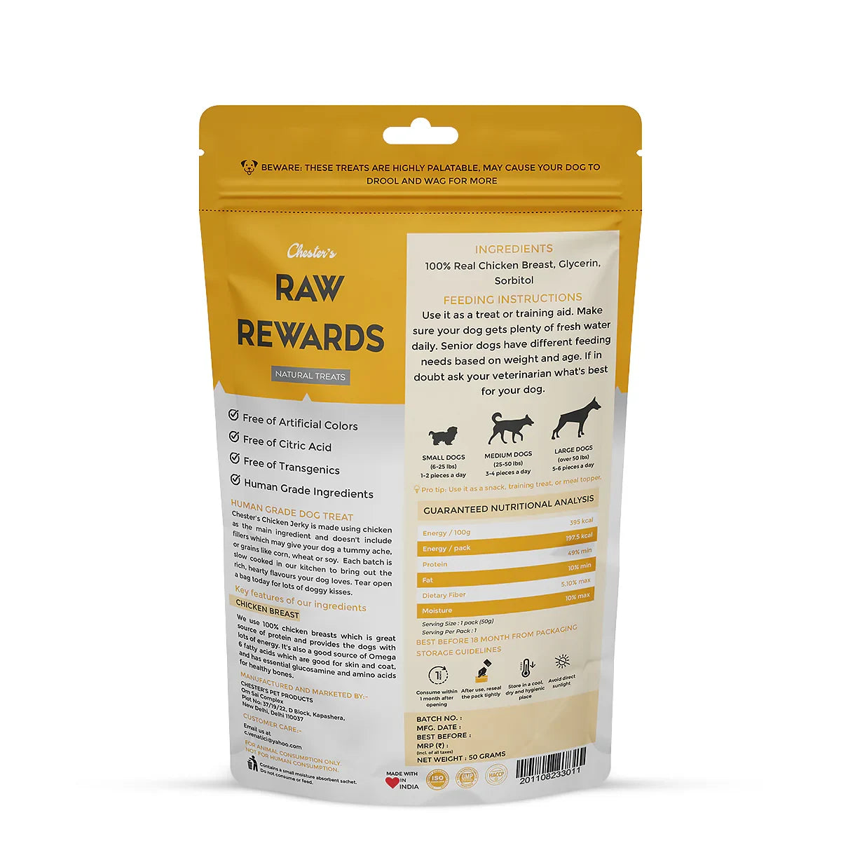 Chesters Raw Rewards Smoked Chicken Jerky Dog Treat - 50g - Zigly