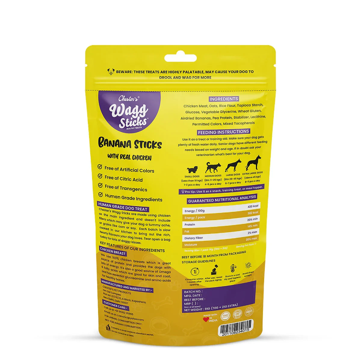 Chesters Wagg Sticks  Banana Sticks Dog Treat  70g - Zigly