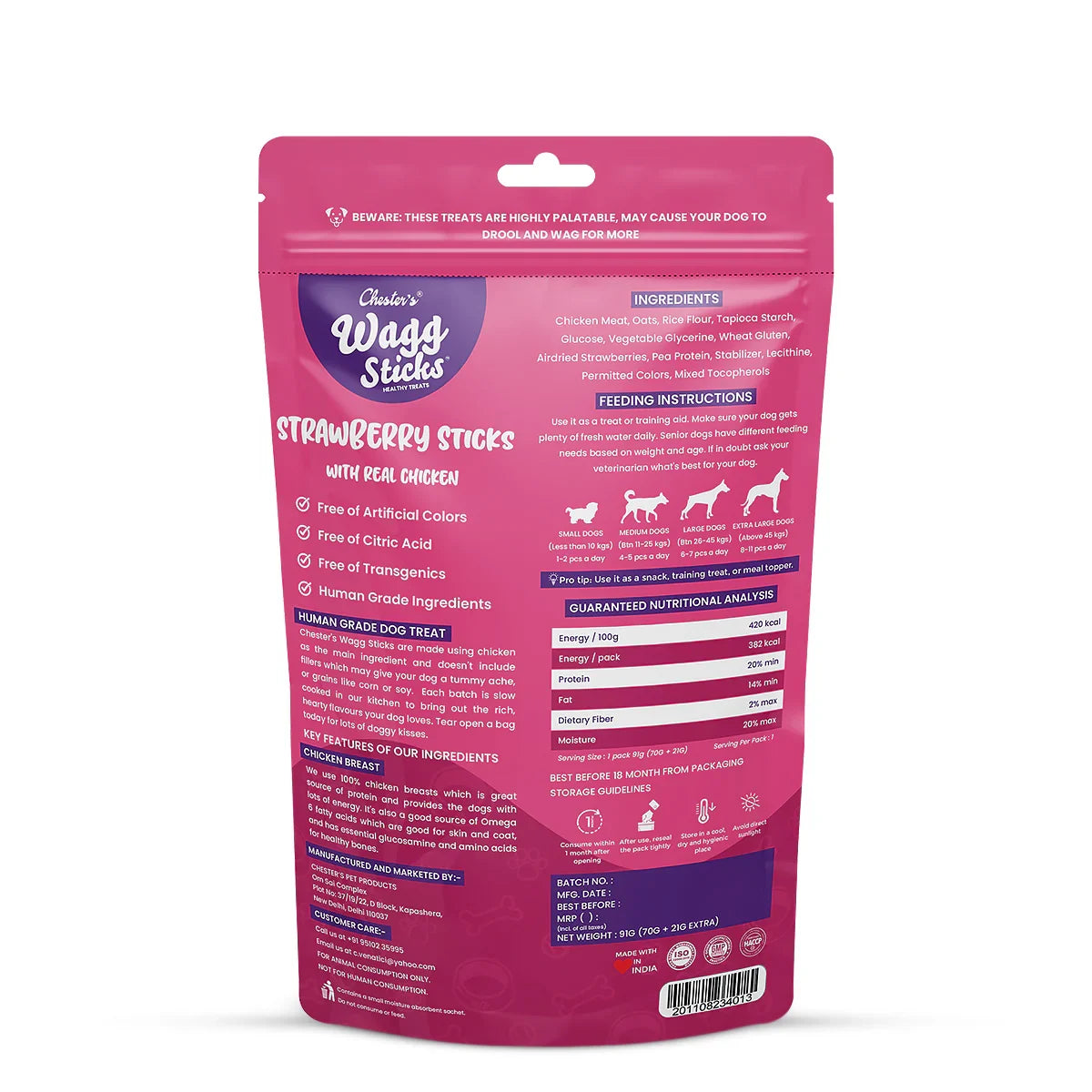 Chesters Wagg Sticks  Strawberry Sticks Dog Treat 70g - Zigly