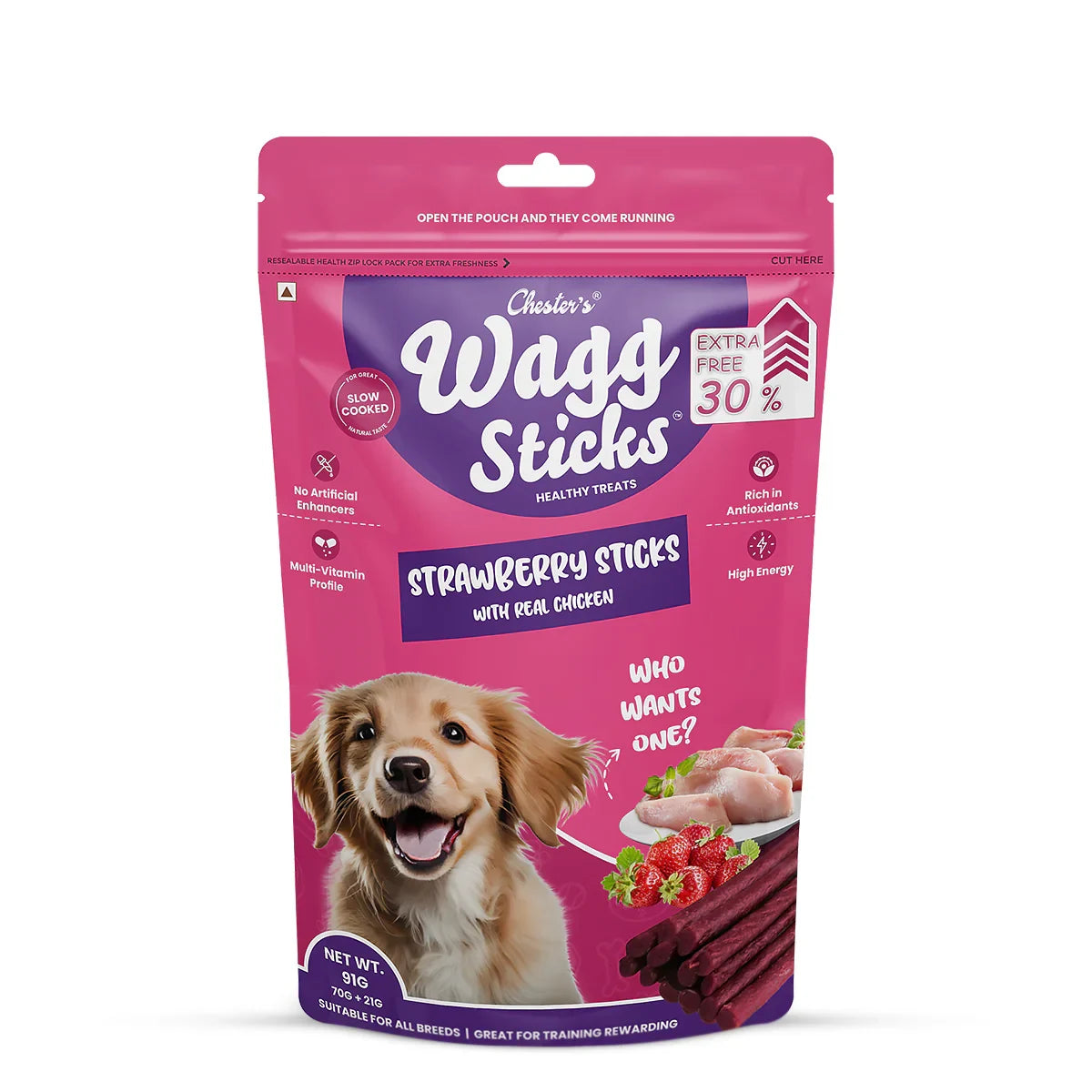 Chesters Wagg Sticks  Strawberry Sticks Dog Treat 70g - Zigly