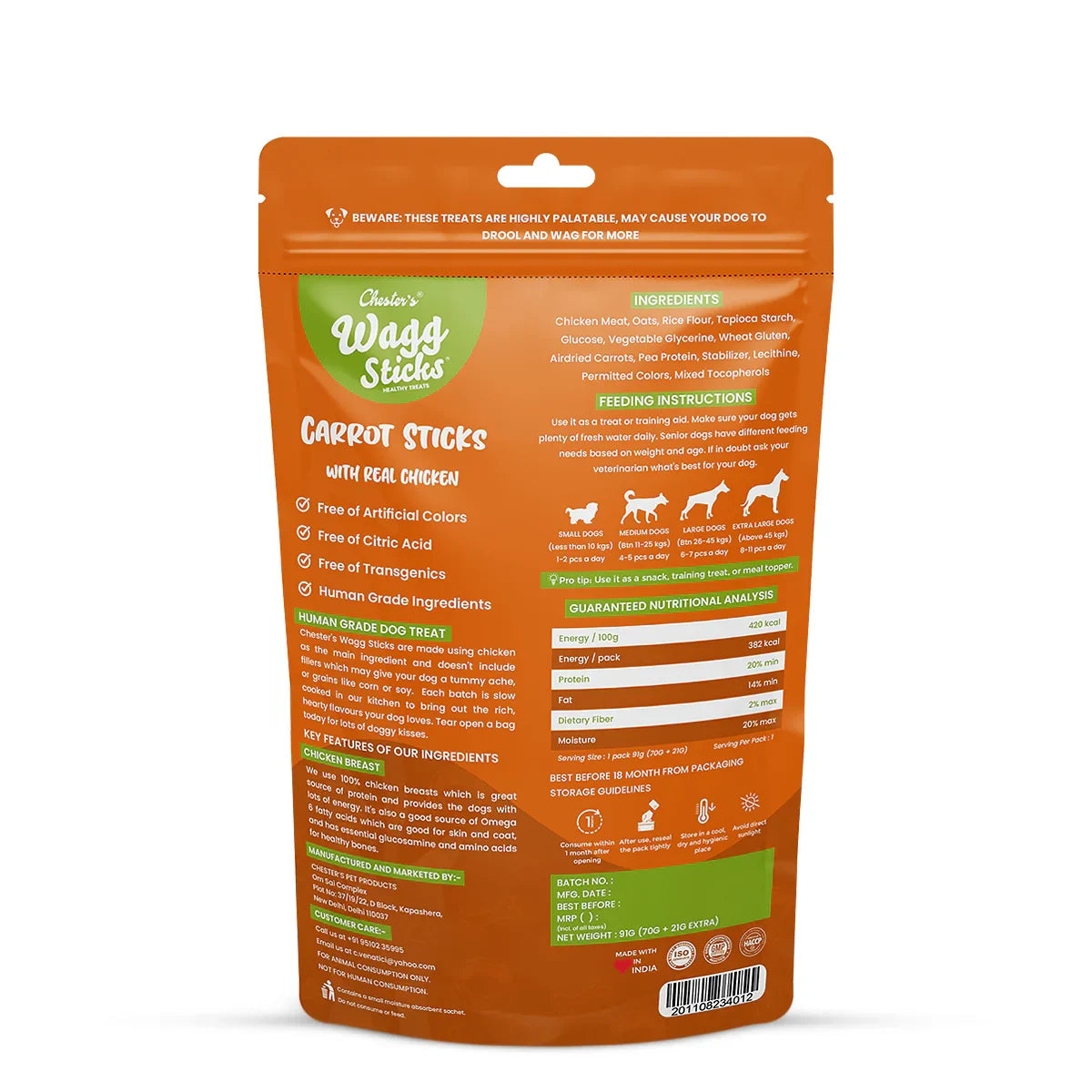 Chesters Wagg Sticks  Carrot Sticks Dog Treat  70g - Zigly
