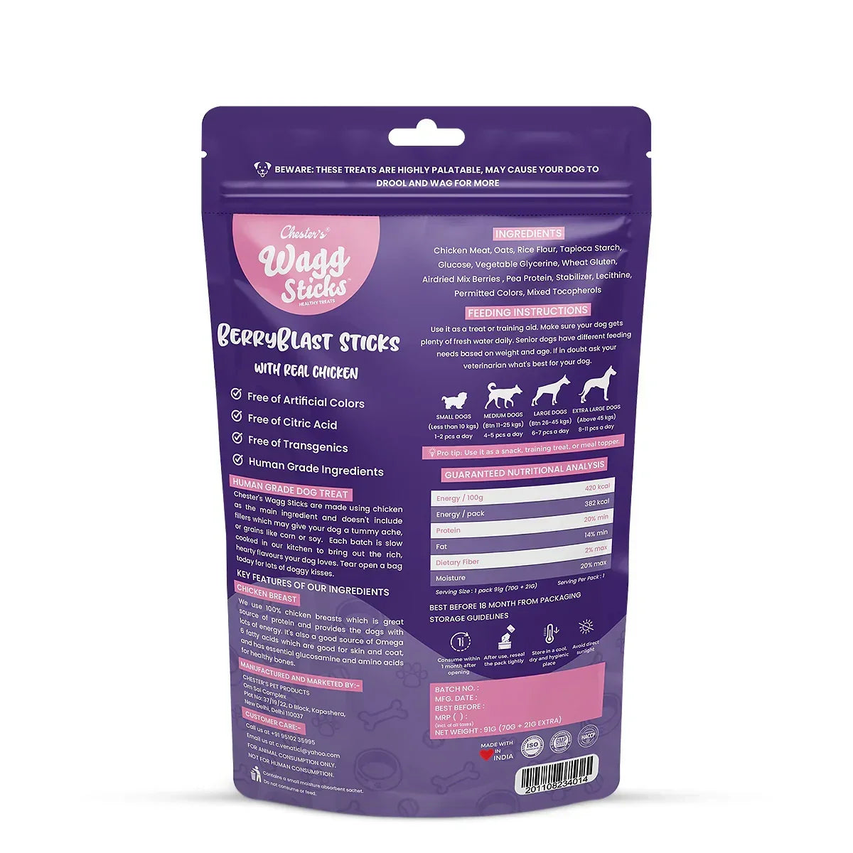 Chesters Wagg Sticks Berryblast Sticks Dog Treat 70g - Zigly