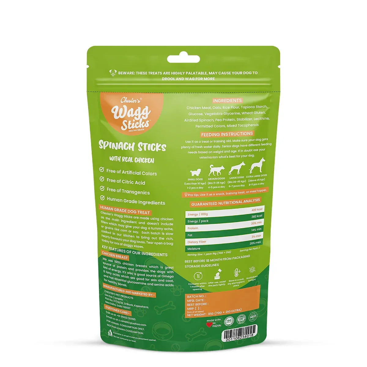 Chesters Wagg Sticks Spinach Sticks Dog Treat 70g - Zigly