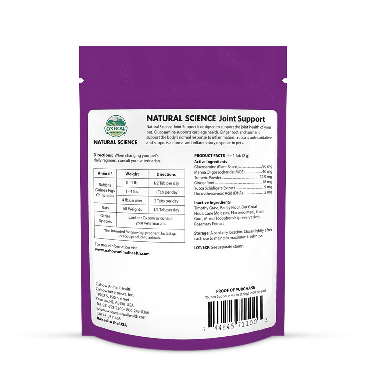 Oxbow Natural Science Joint Support - 120g - Zigly