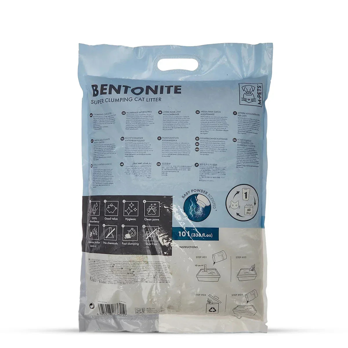 M-Pets Super Clumping Natural Bentonite Baby Powder Scented Cat Litter - 10 Litre - Zigly