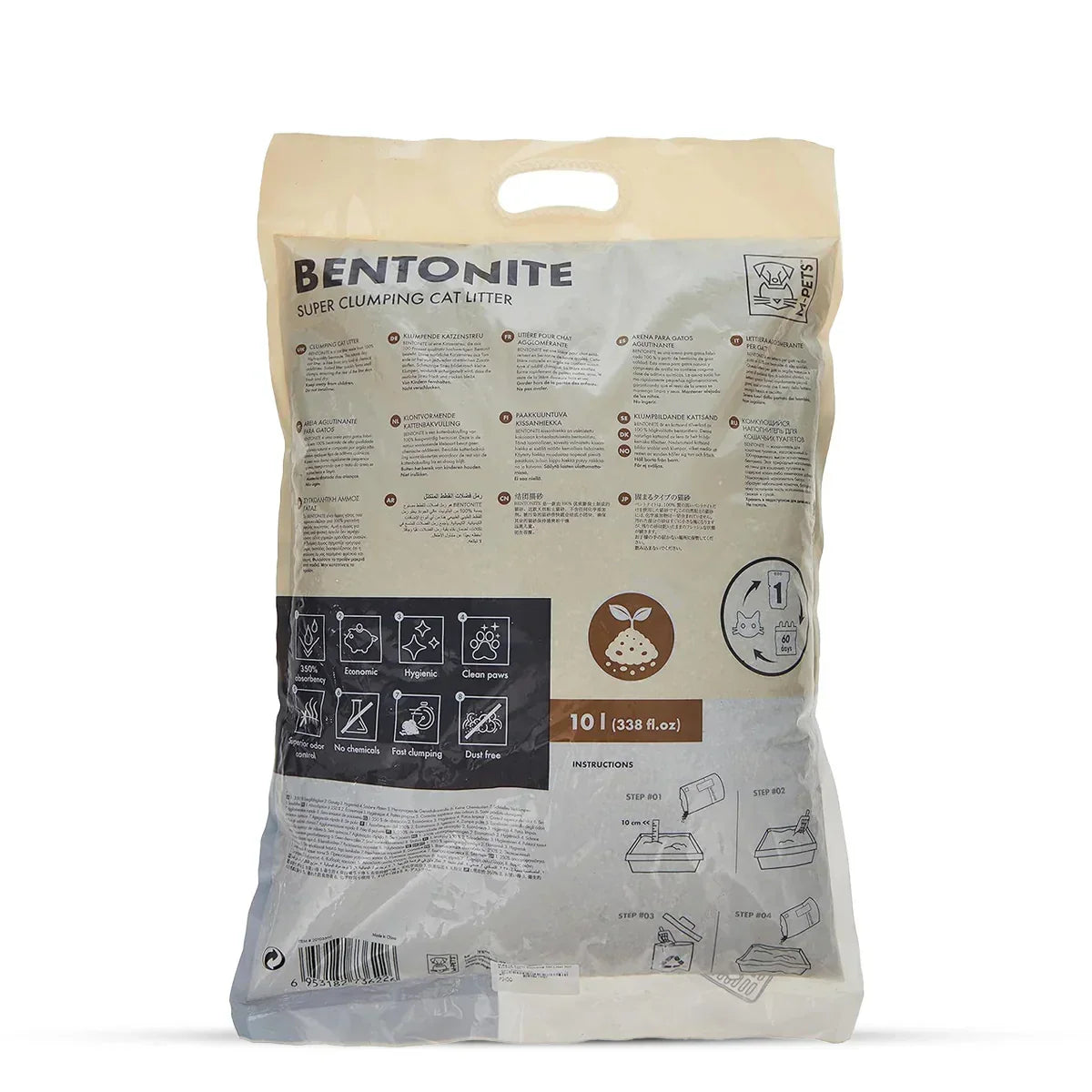 M-Pets Super Clumping Natural Bentonite Yellow Unscented Cat Litter - 10 Litre - Zigly