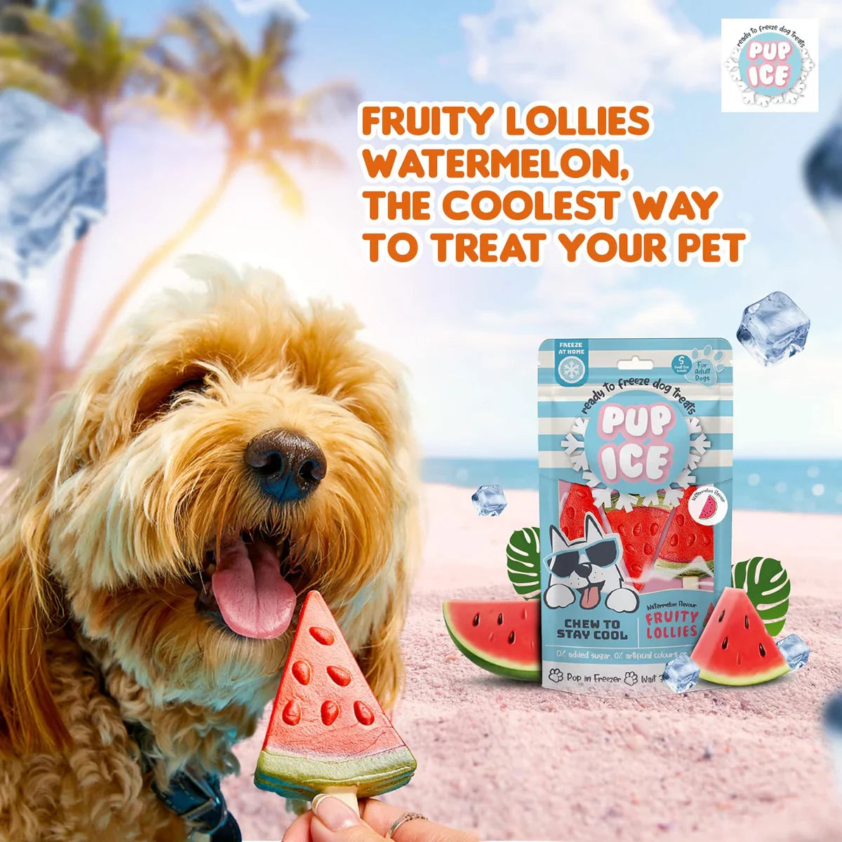 Imaginelles Pup Ice Fruity Lollies Watermelon Dog Treat - 3 Pieces - 90g - Zigly