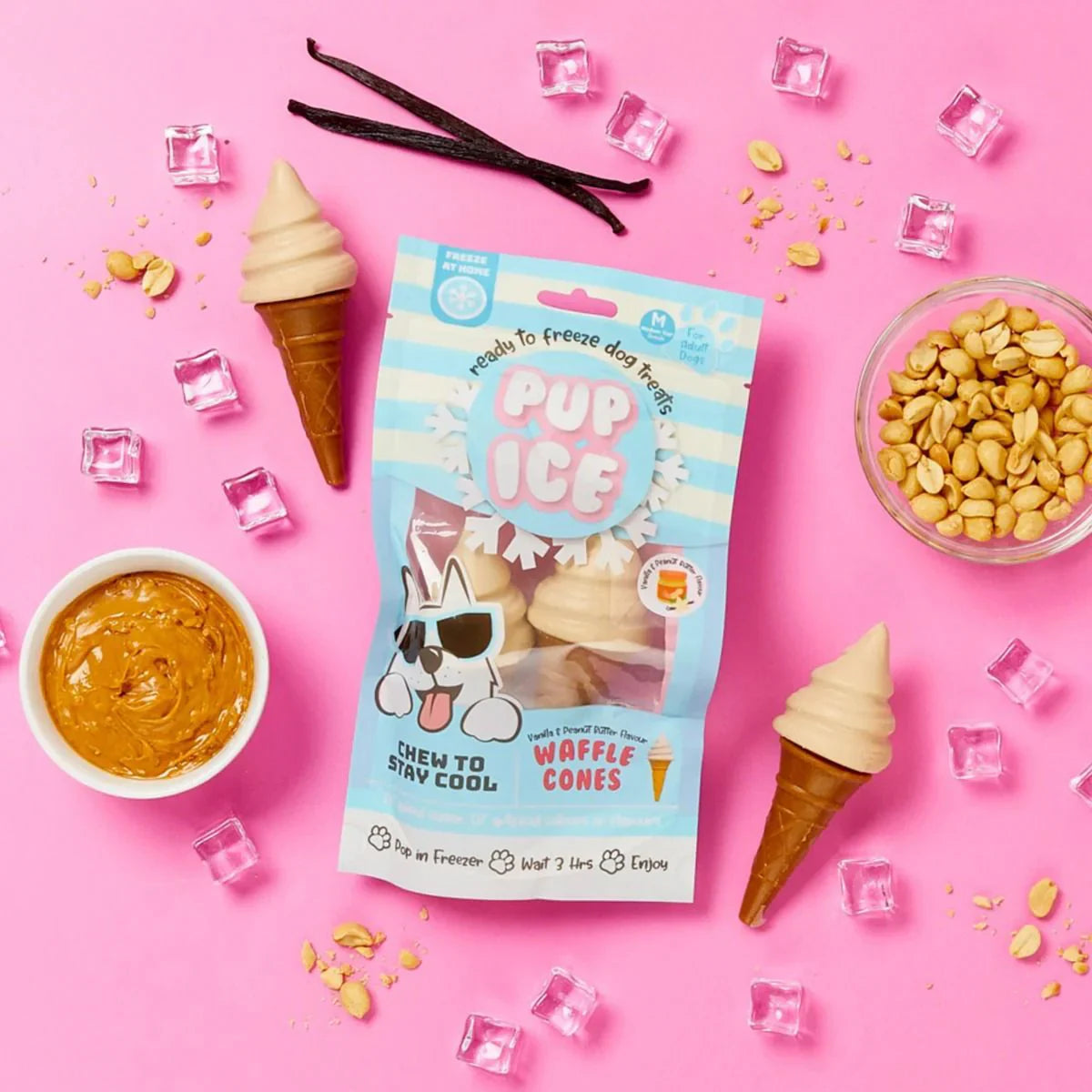 Imaginelles Pup Ice Waffle Cones Vanilla & Peanut Butter Dog Treat, 2 Pieces - 110g - Zigly