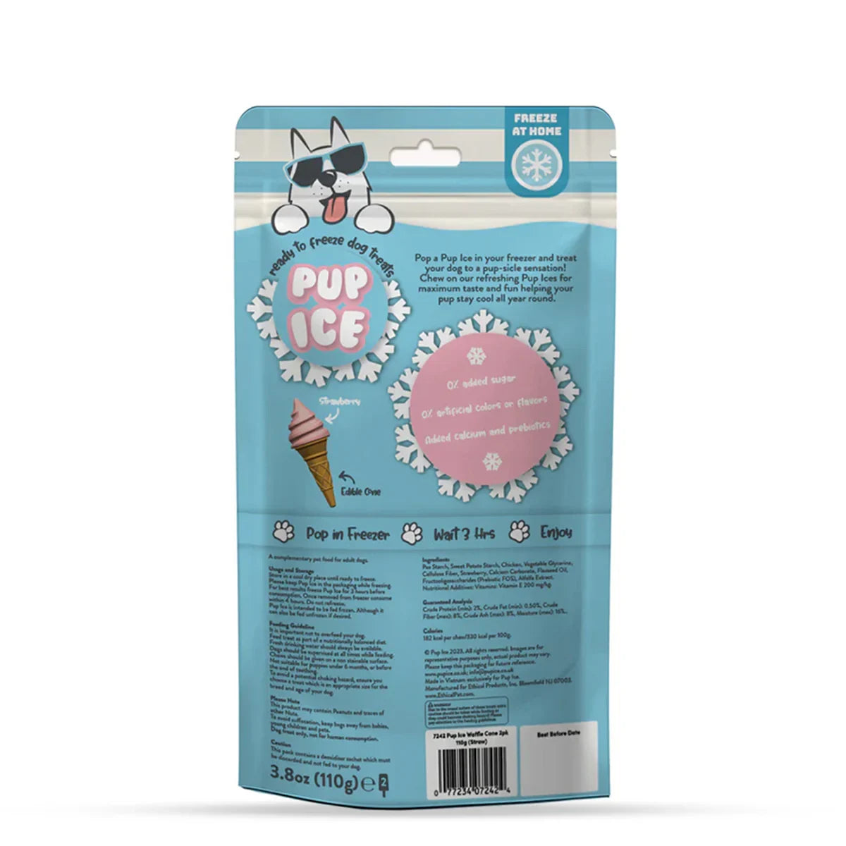 Imaginelles Pup Ice Waffle Cones Vanilla & Peanut Butter Dog Treat, 2 Pieces - 110g - Zigly