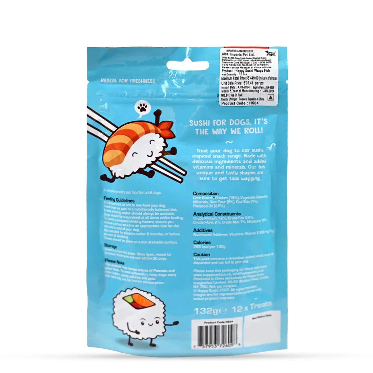 Imaginelles Happy Sushi Wraps Fish & Rice Meaty Dog Treat - 12 Pieces - 132g - Zigly