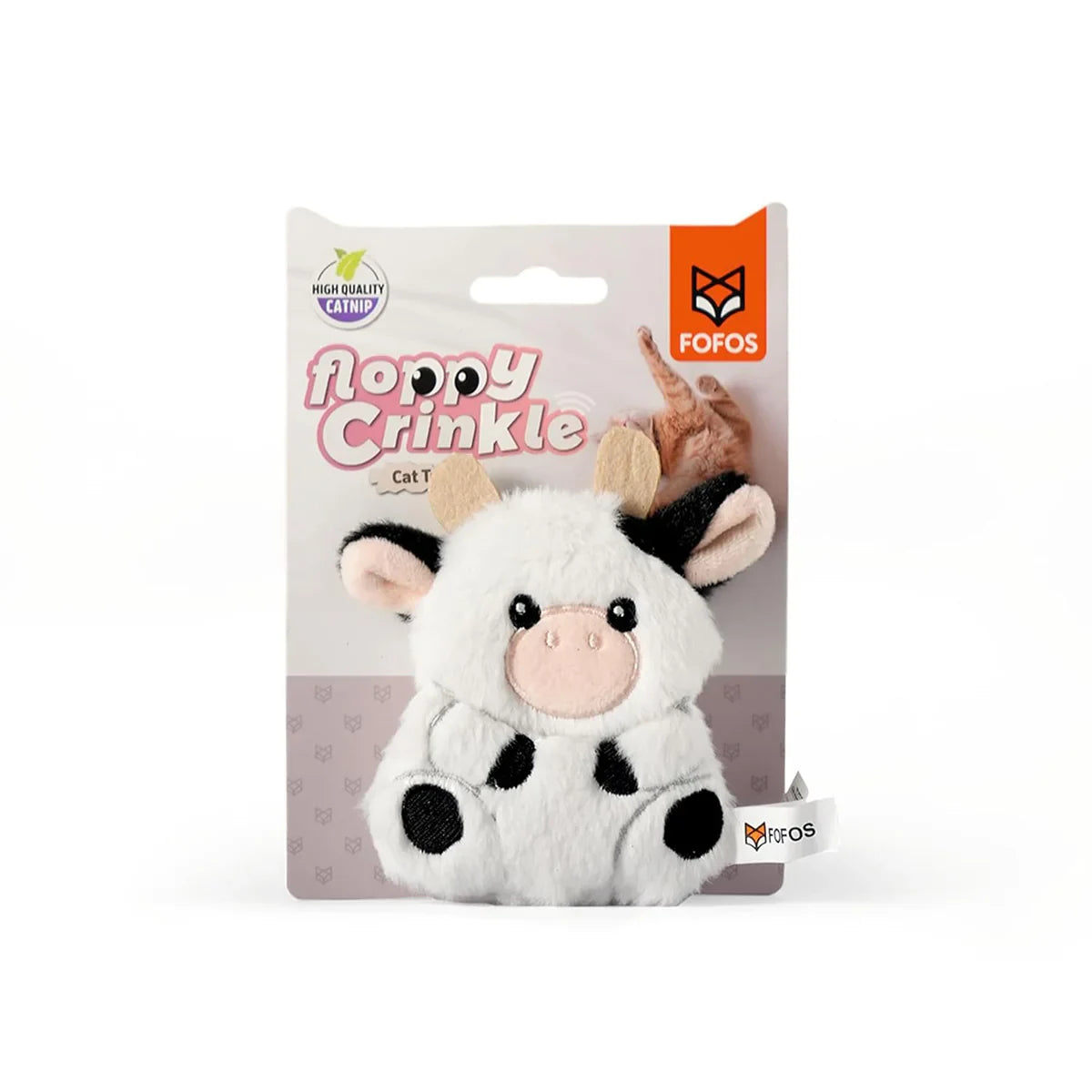 Fofos Floppy Crinkle Cat Toy Cow - Zigly