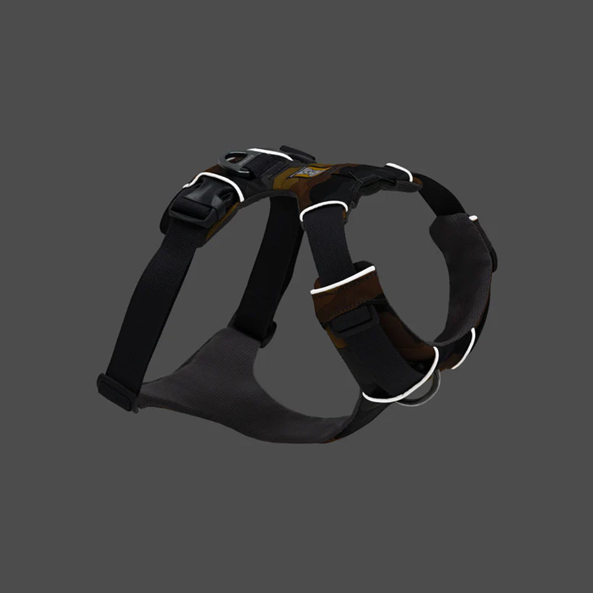 Zigly camouflage dog harness with black adjustable straps and padded support