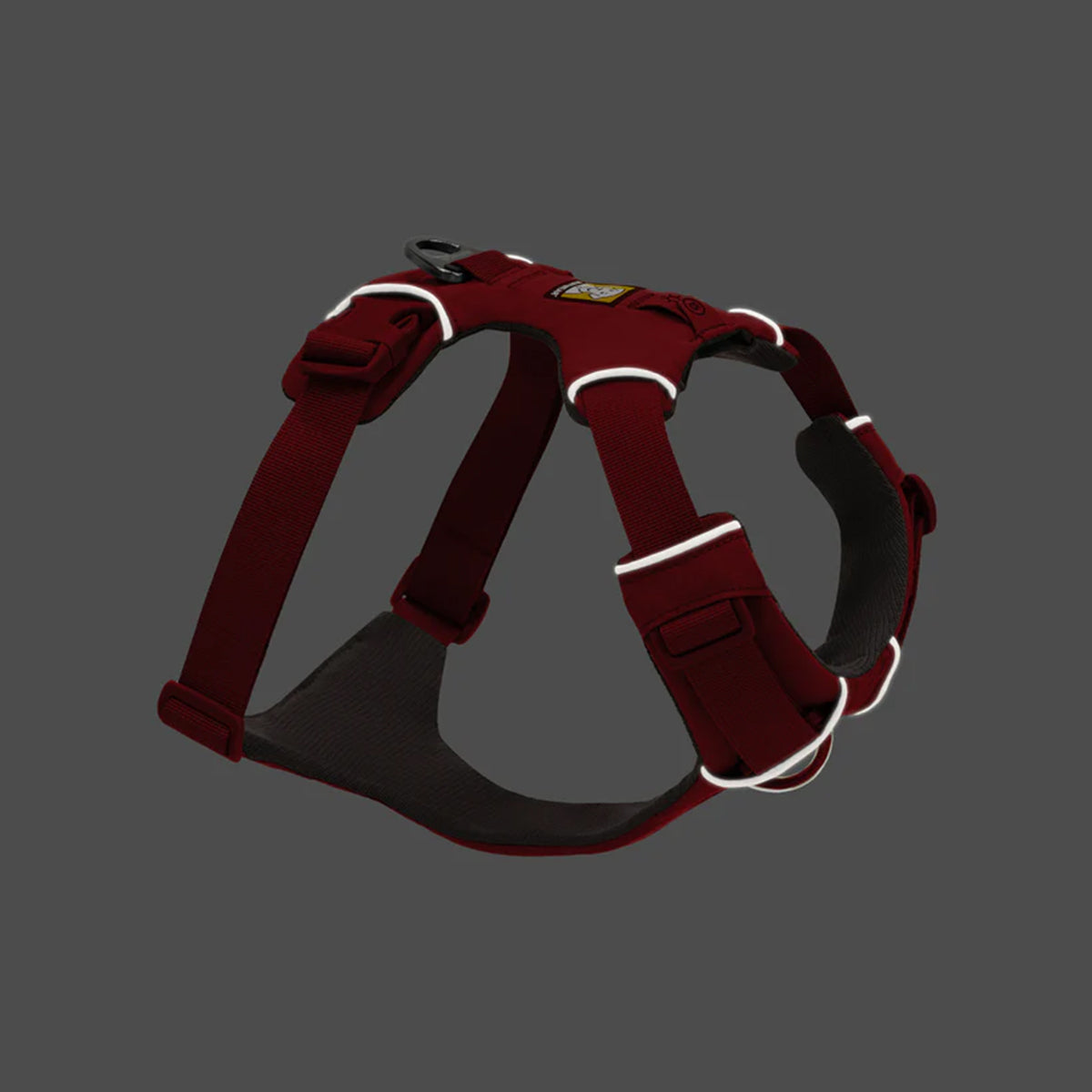 Zigly red reflective dog harness with padded belly strap and metal leash ring