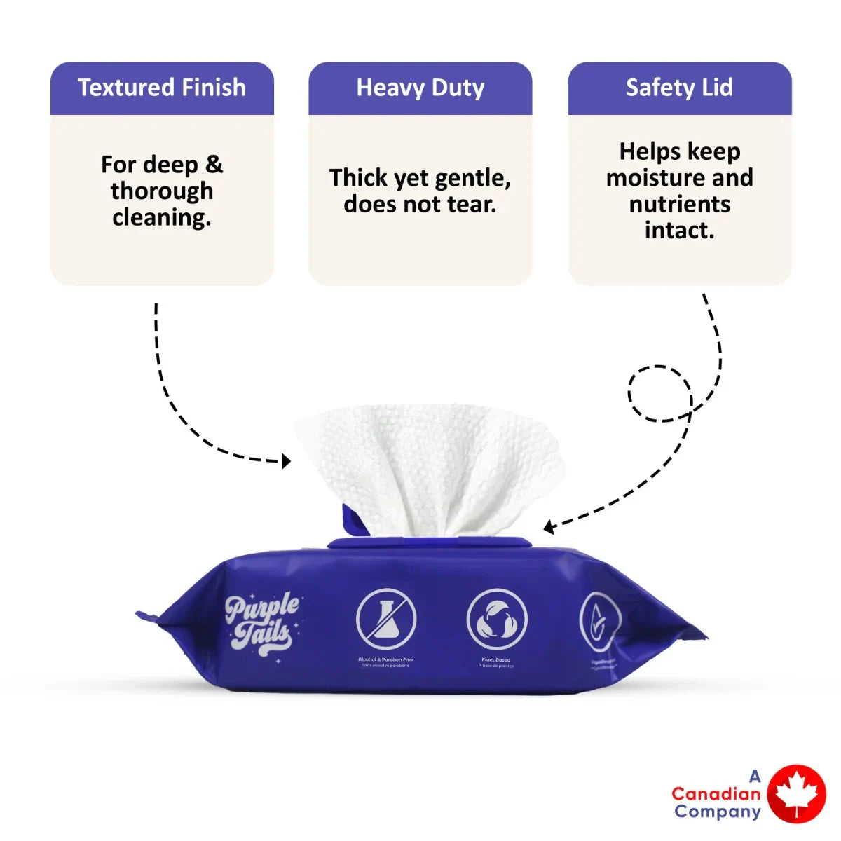 Purple Tails Dog Wipes - Unscented - 100 Wipes - Zigly