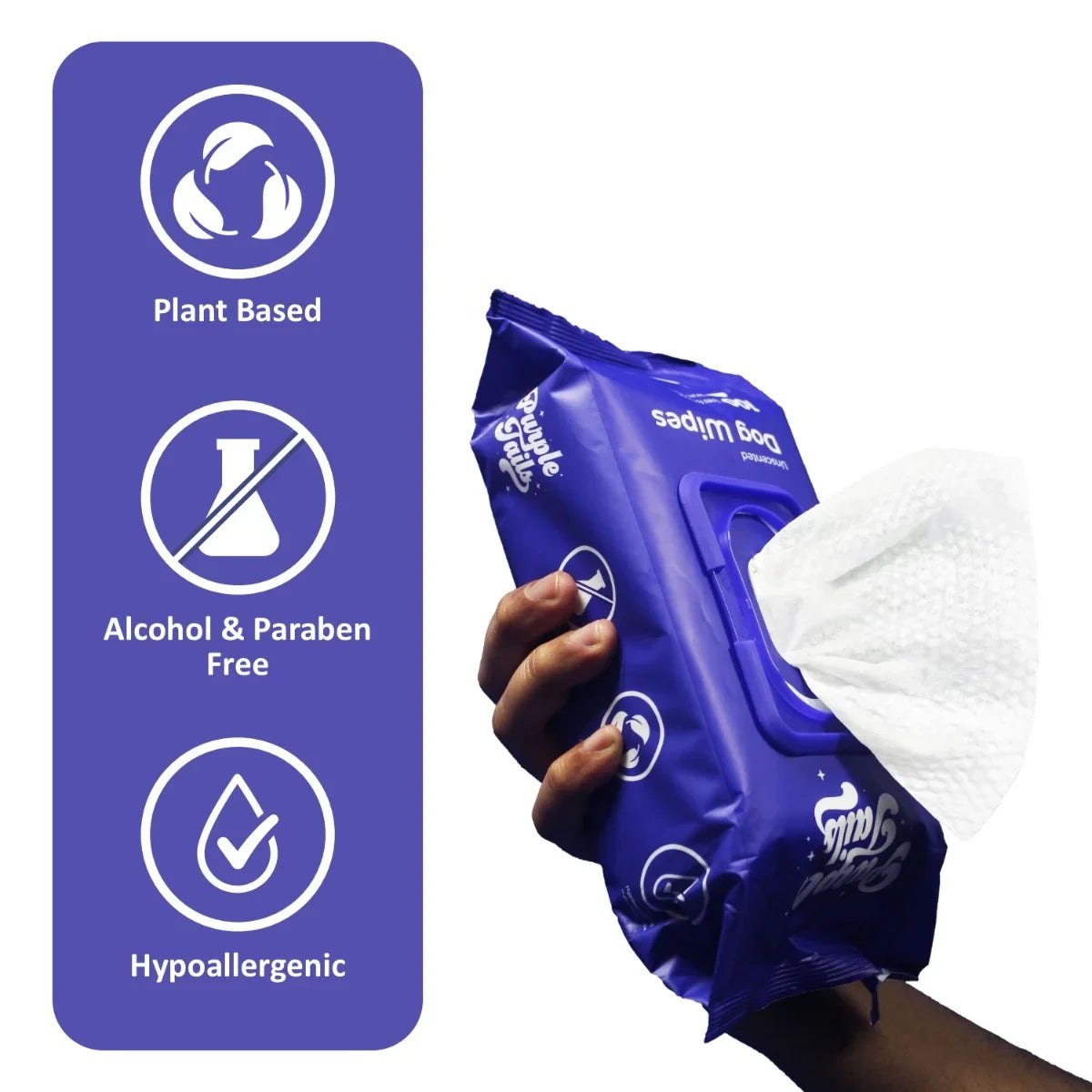 Purple Tails Dog Wipes - Unscented - 100 Wipes - Zigly