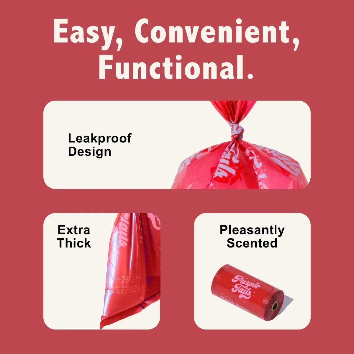 Purple Tails Dog Waste Bags Scent - Strawberry - 1 Roll (15 Bags) - Zigly