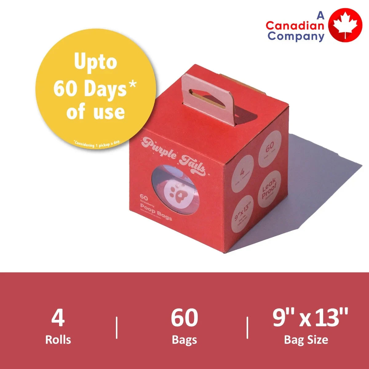 Purple Tails Dog Waste Bags Scent - Strawberry - 4 Rolls (60 Bags) - Zigly