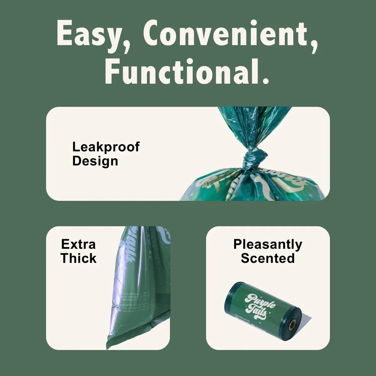 Purple Tails Dog Waste Bags Scent - Sandalwood - 1 Roll (15 Bags) - Zigly