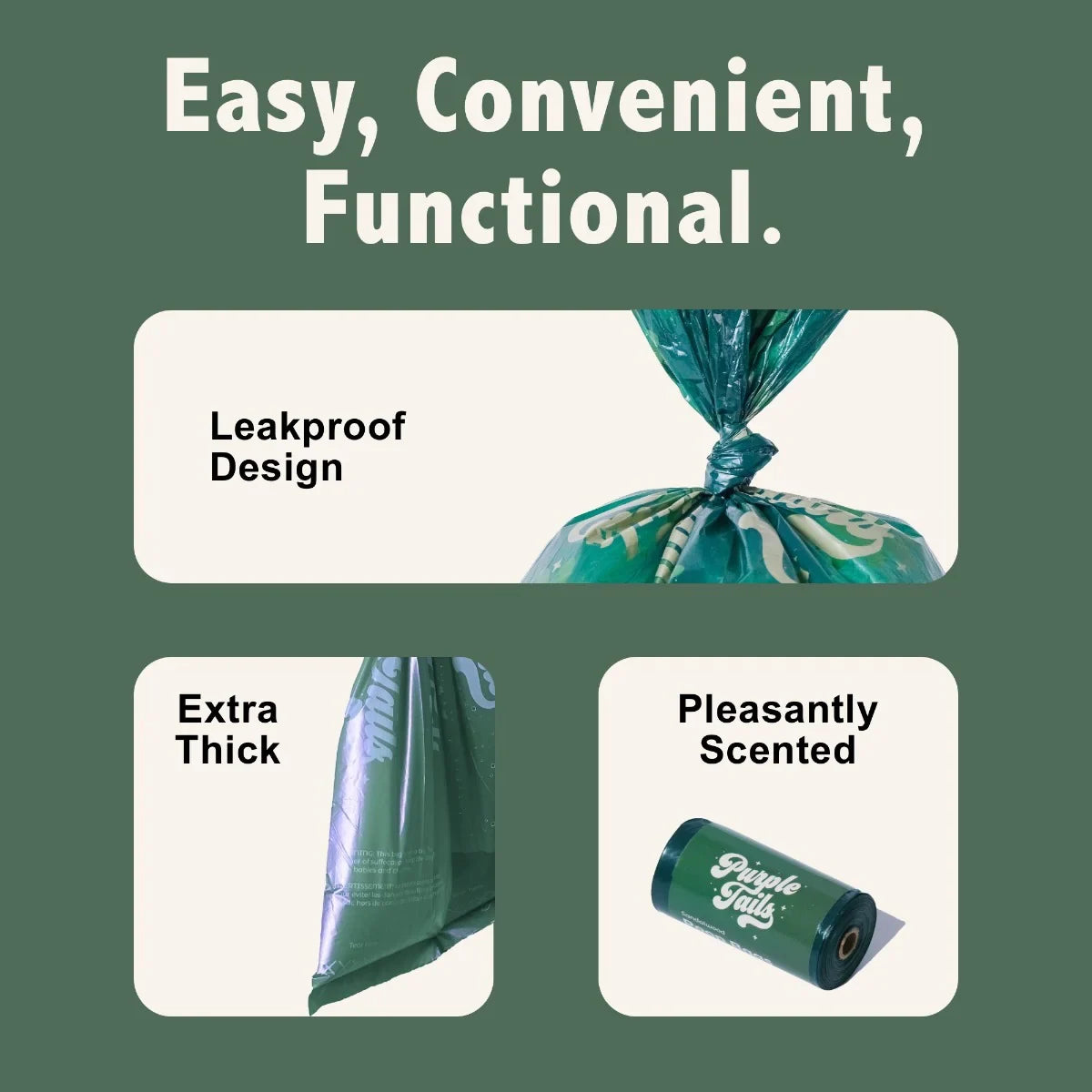 Purple Tails Dog Waste Bags Scent - Sandalwood - 4 Rolls (60 Bags) - Zigly