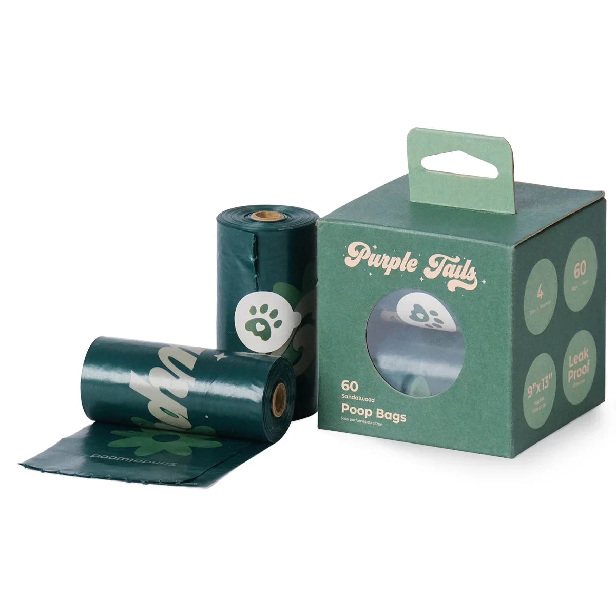 Purple Tails Dog Waste Bags Scent - Sandalwood - 4 Rolls (60 Bags) - Zigly