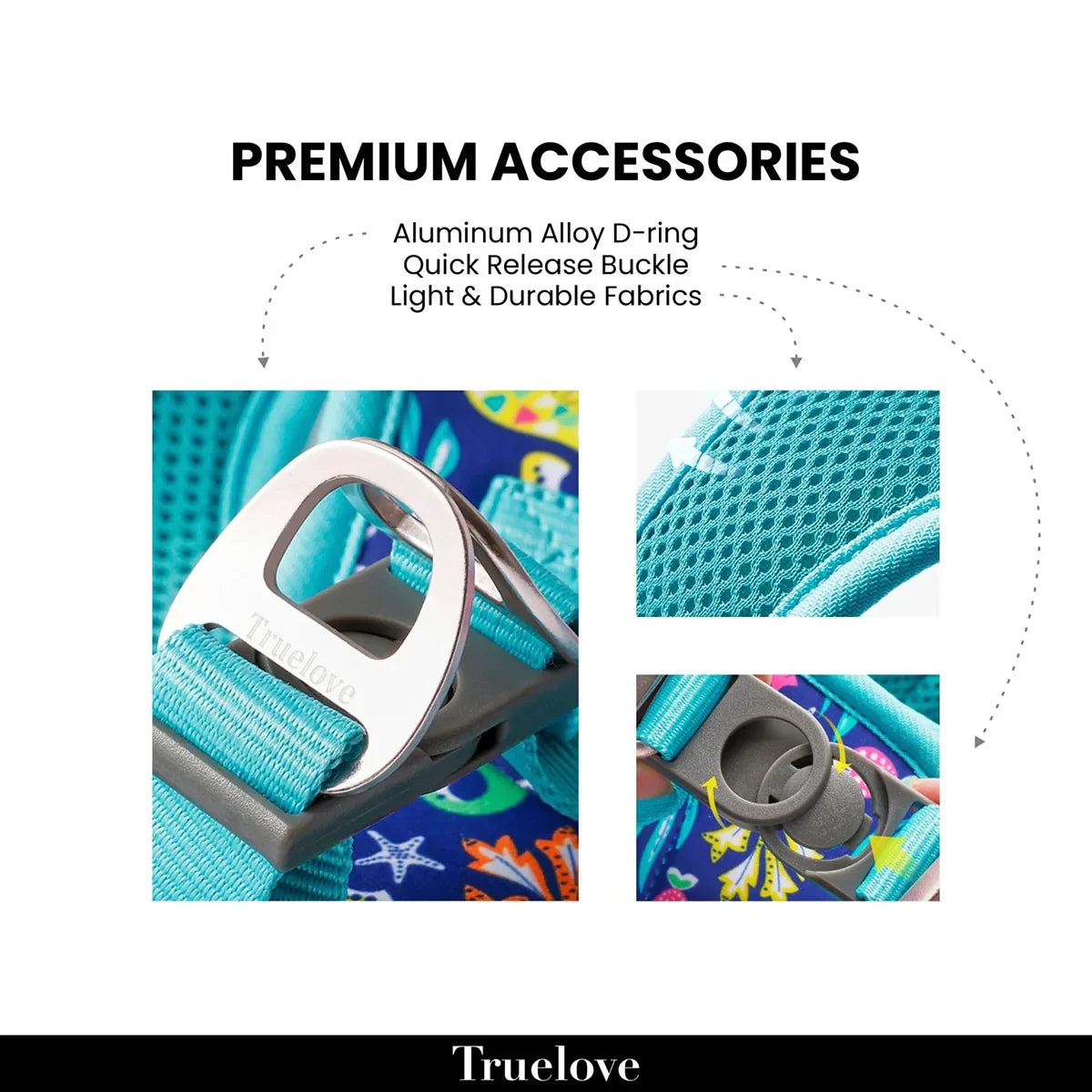 Truelove Floral Harness, Small & Medium Breeds-Blue Atoll - Zigly