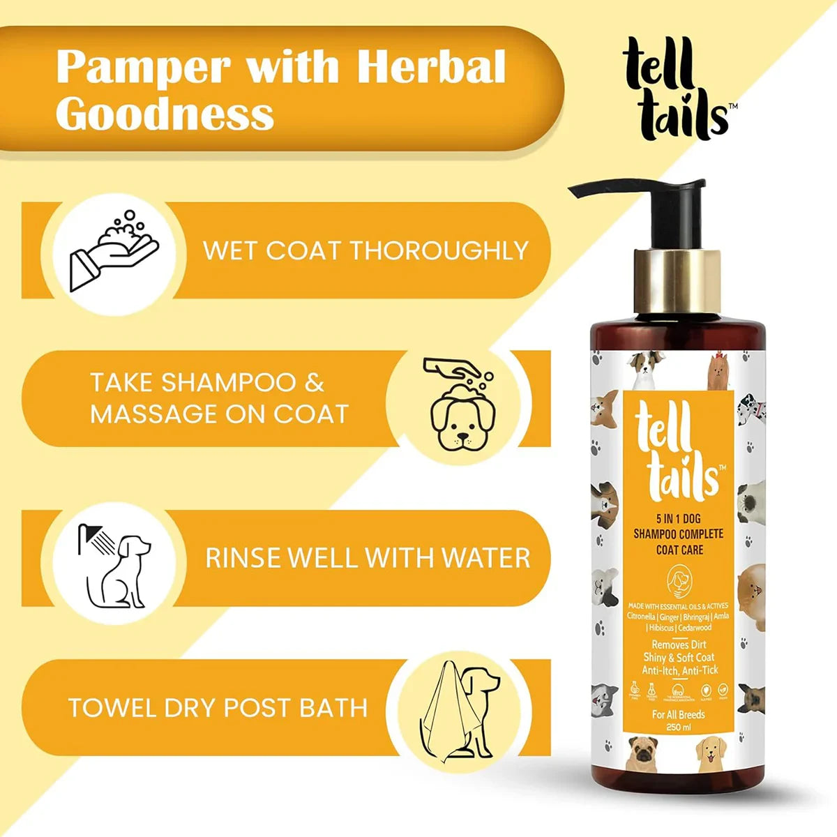 Tell Tails 5-in-1 Natural Dog Shampoo - 250ml - Zigly