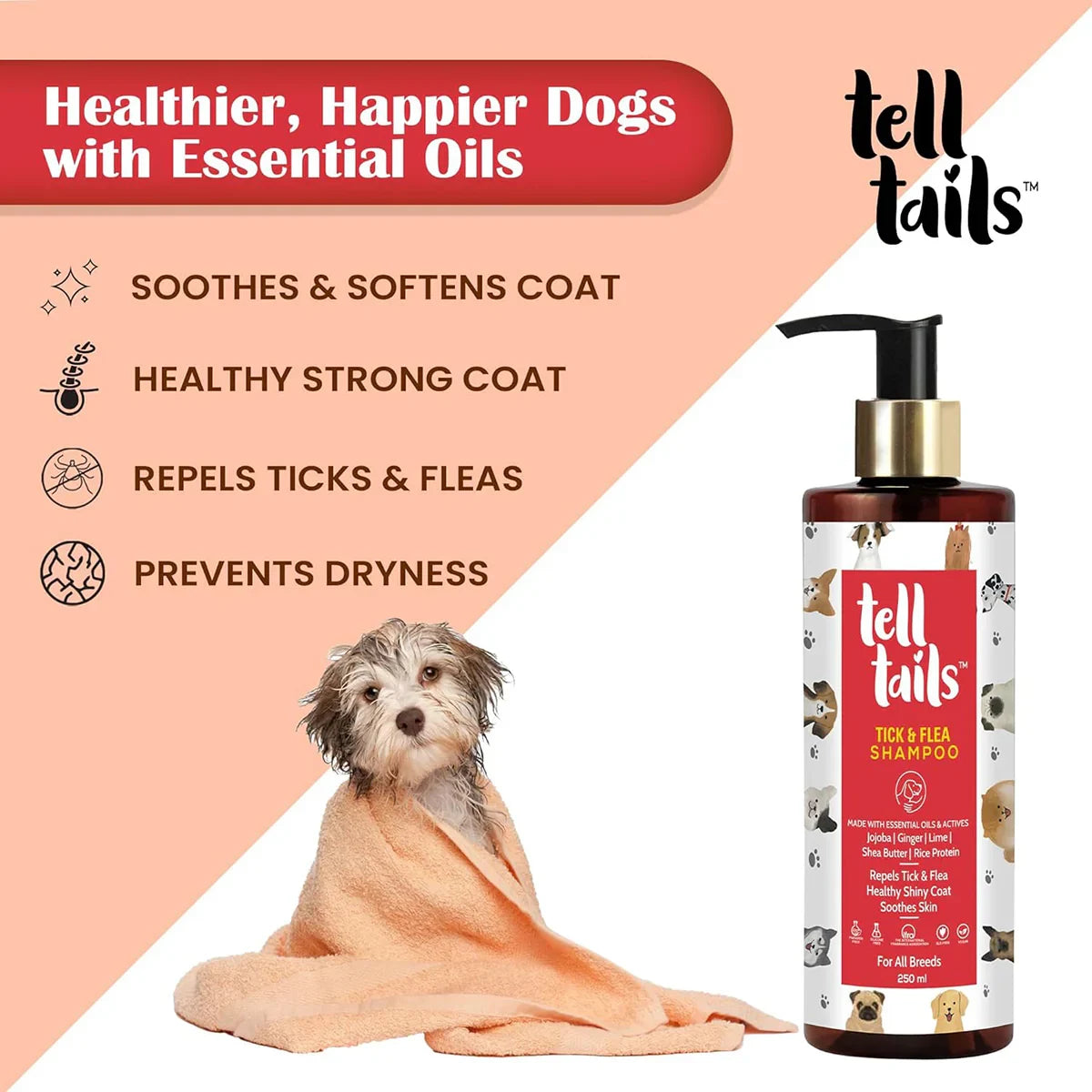 Tell Tails Tick & Flea Dog Shampoo - 250ml - Zigly