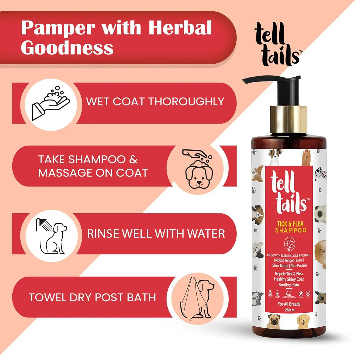 Tell Tails Tick & Flea Dog Shampoo - 250ml - Zigly