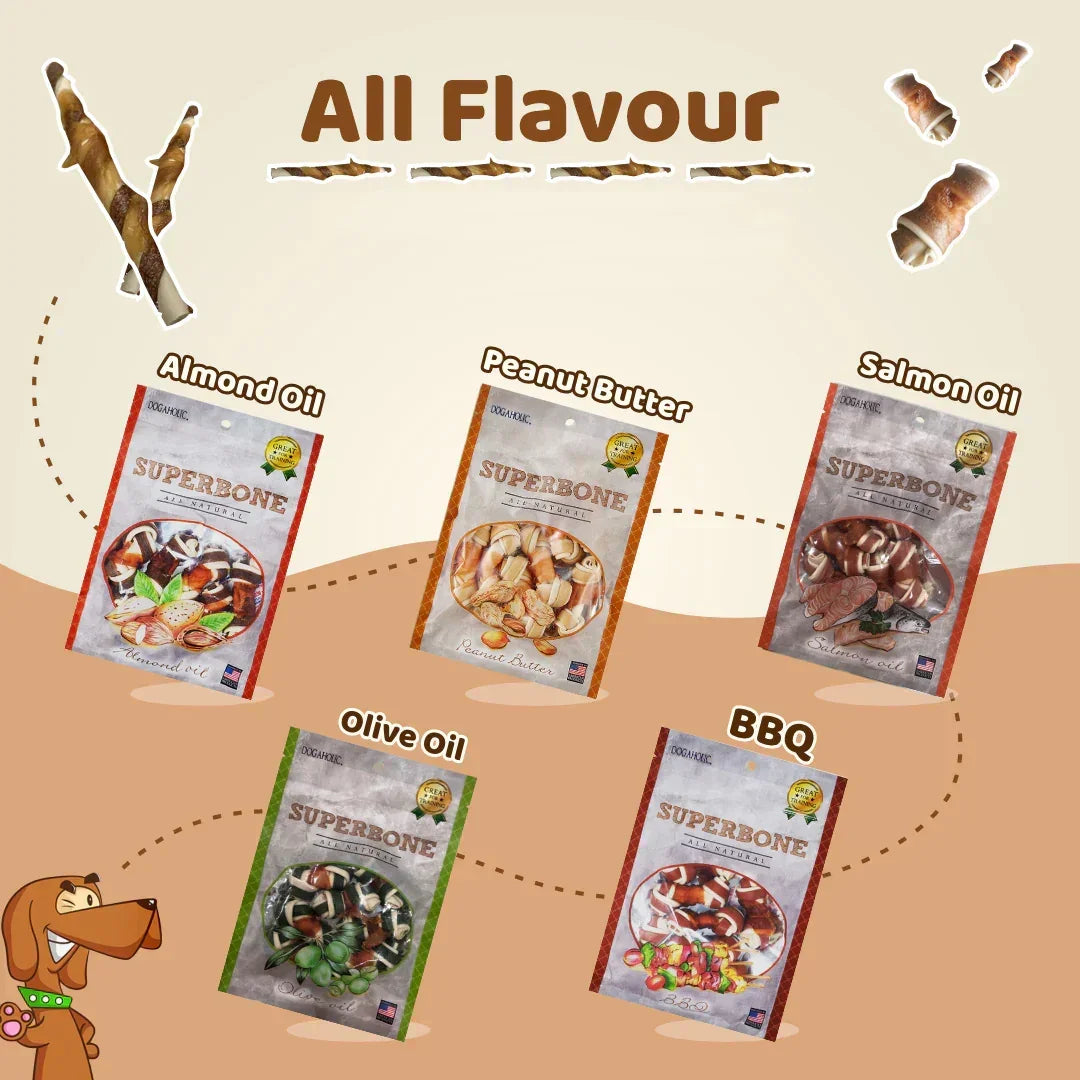 Dogaholic Superbone Chicken Knotted Dog Treat with Salmon Oil Flavour - Zigly