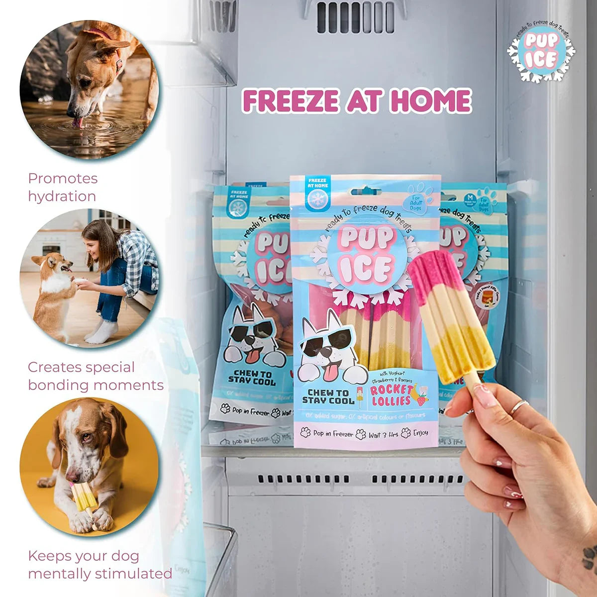 Pup Ice Rocket Lollies, Yoghurt Strawberry & Banana Flavour Dog Treat, 2 Pcs - 90g - Zigly
