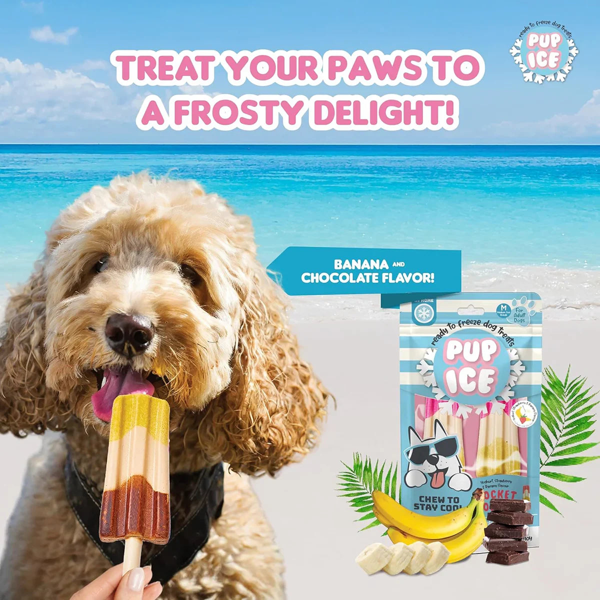 Pup Ice Rocket Lollies, Banana & Chocolate Flavour Dog Treat, 2 Pcs - 90g - Zigly