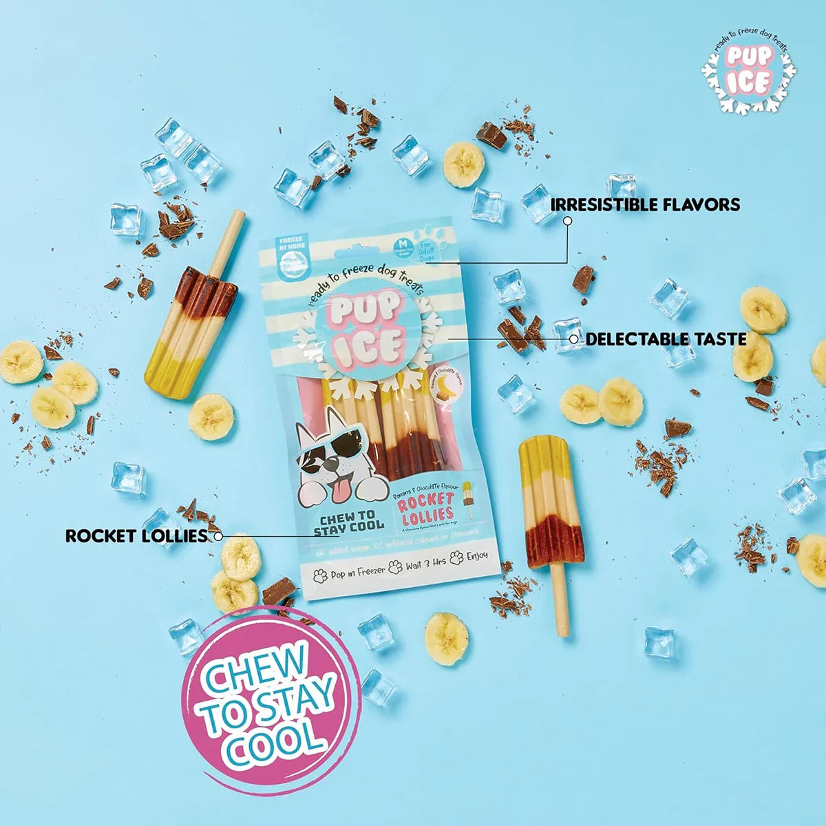 Pup Ice Rocket Lollies, Banana & Chocolate Flavour Dog Treat, 2 Pcs - 90g - Zigly