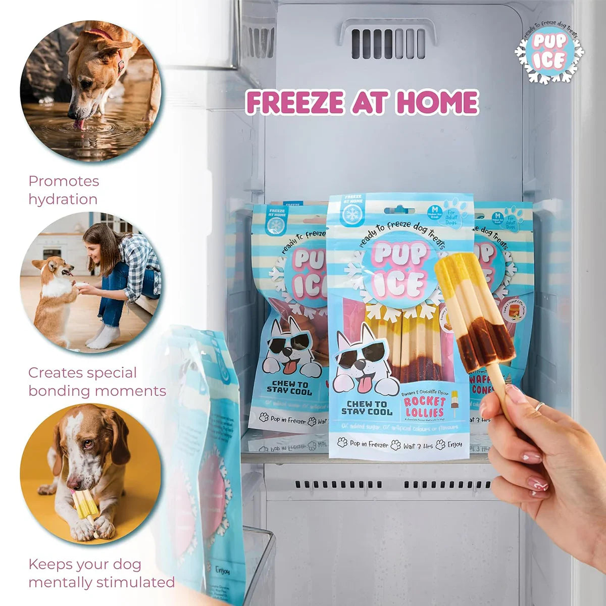 Pup Ice Rocket Lollies, Banana & Chocolate Flavour Dog Treat, 2 Pcs - 90g - Zigly