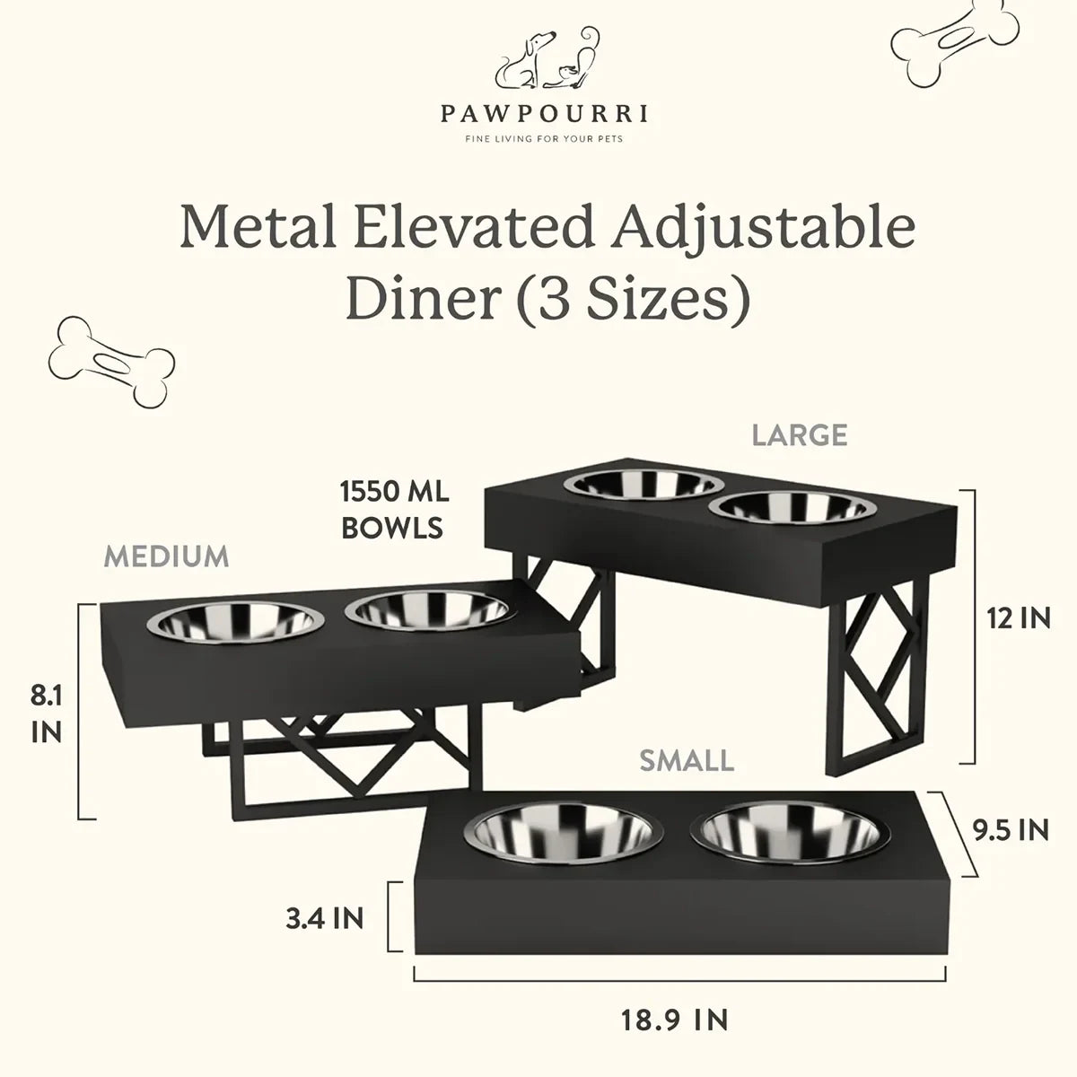 Pawpourri Metal Elevated Adjustable Dinner For Dogs - Zigly