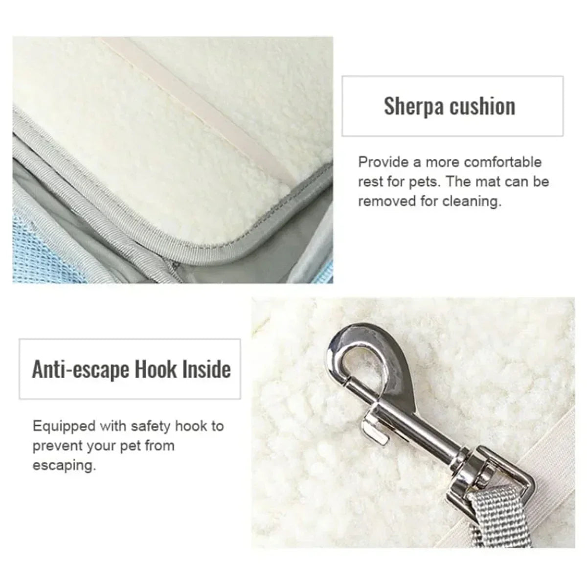 Zigly sherpa cushion pet mat with anti-escape safety hook for comfortable pet rest
