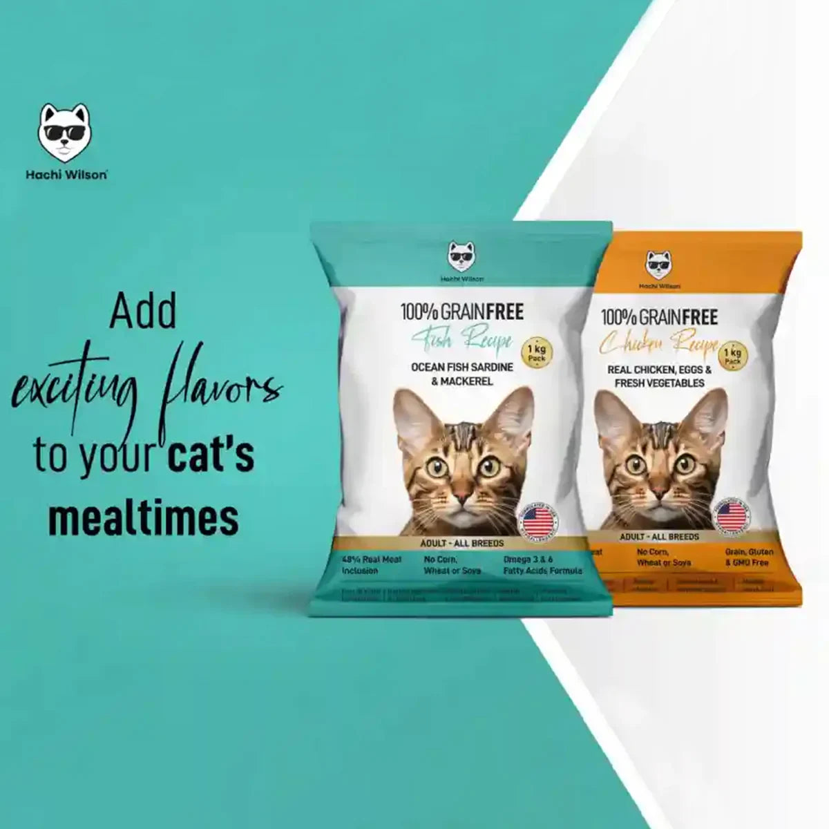 Hachi Wilson Grain Free Ocean Fish Sardine & Mackerel Dry Adult Cat Food (USA Formulated, USFDA Approved) - 1kg - Zigly