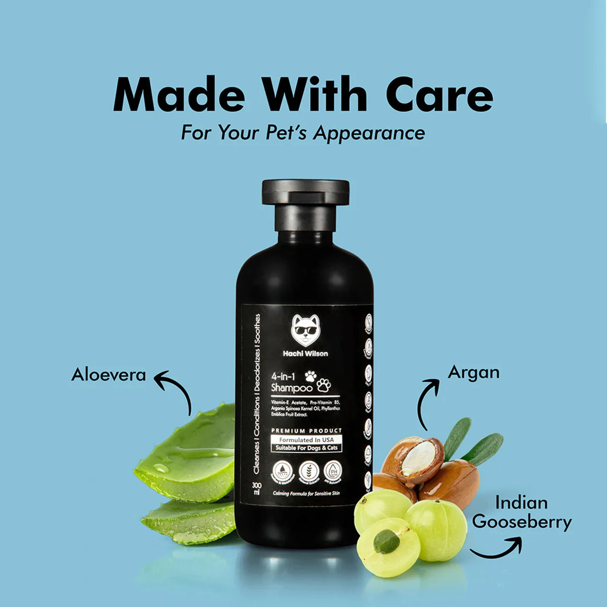 Hachi Wilson Premium 4-in-1 Dog/Cat Shampoo (USA Formulated, USFDA Approved) - 300ml - Zigly