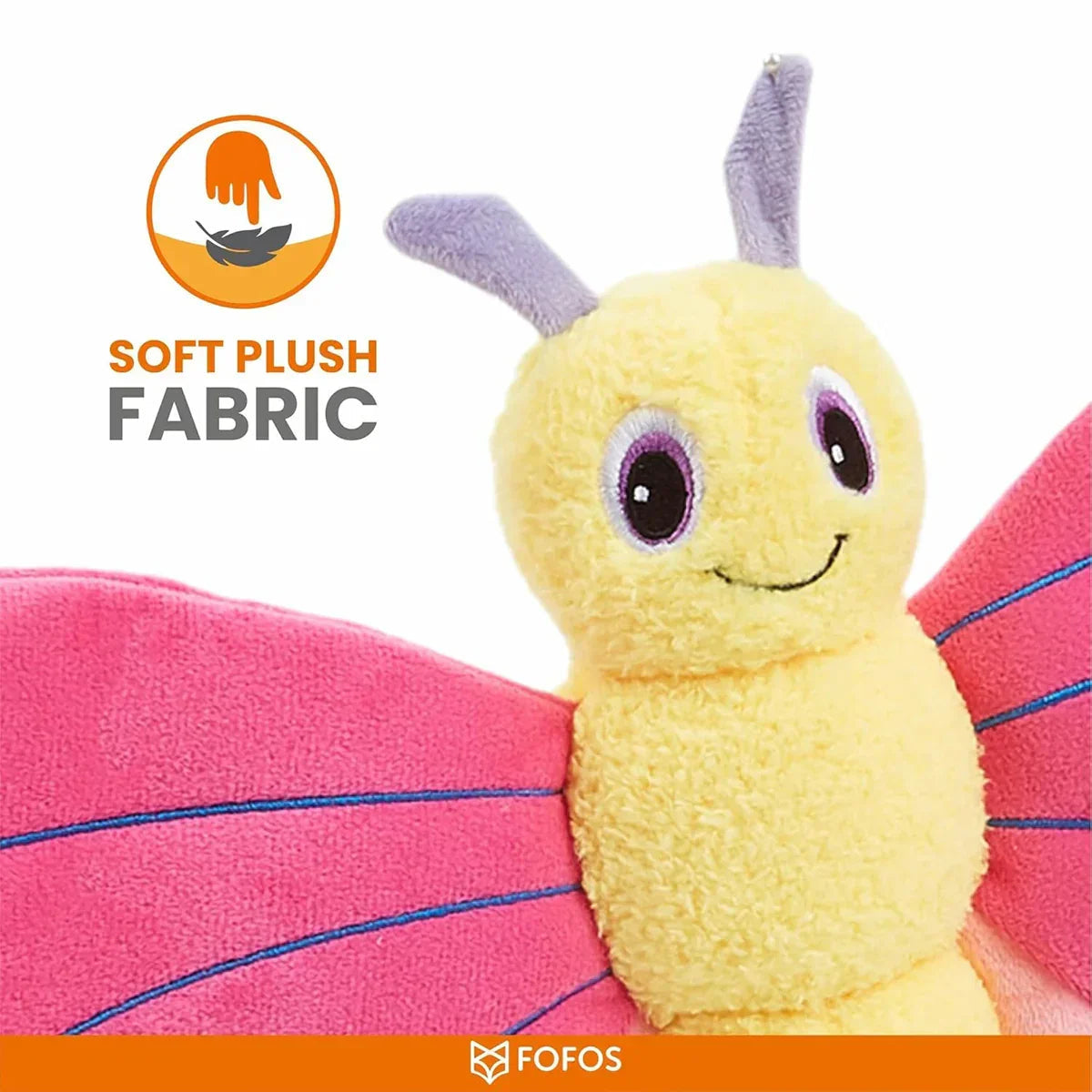 Zigly soft plush fabric yellow butterfly plush toy with pink wings and smiling face
