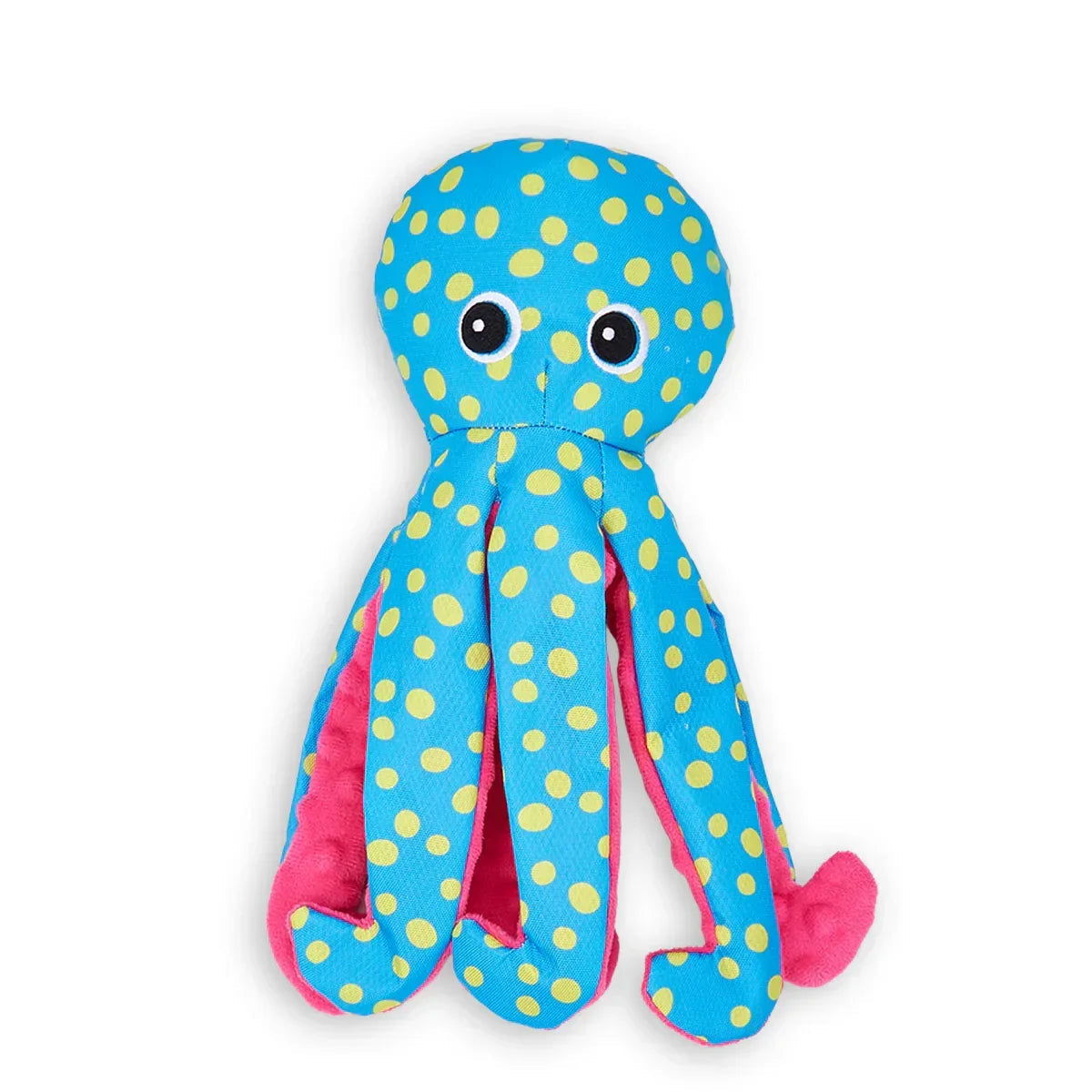Zigly blue and pink plush octopus toy with yellow polka dots and big eyes