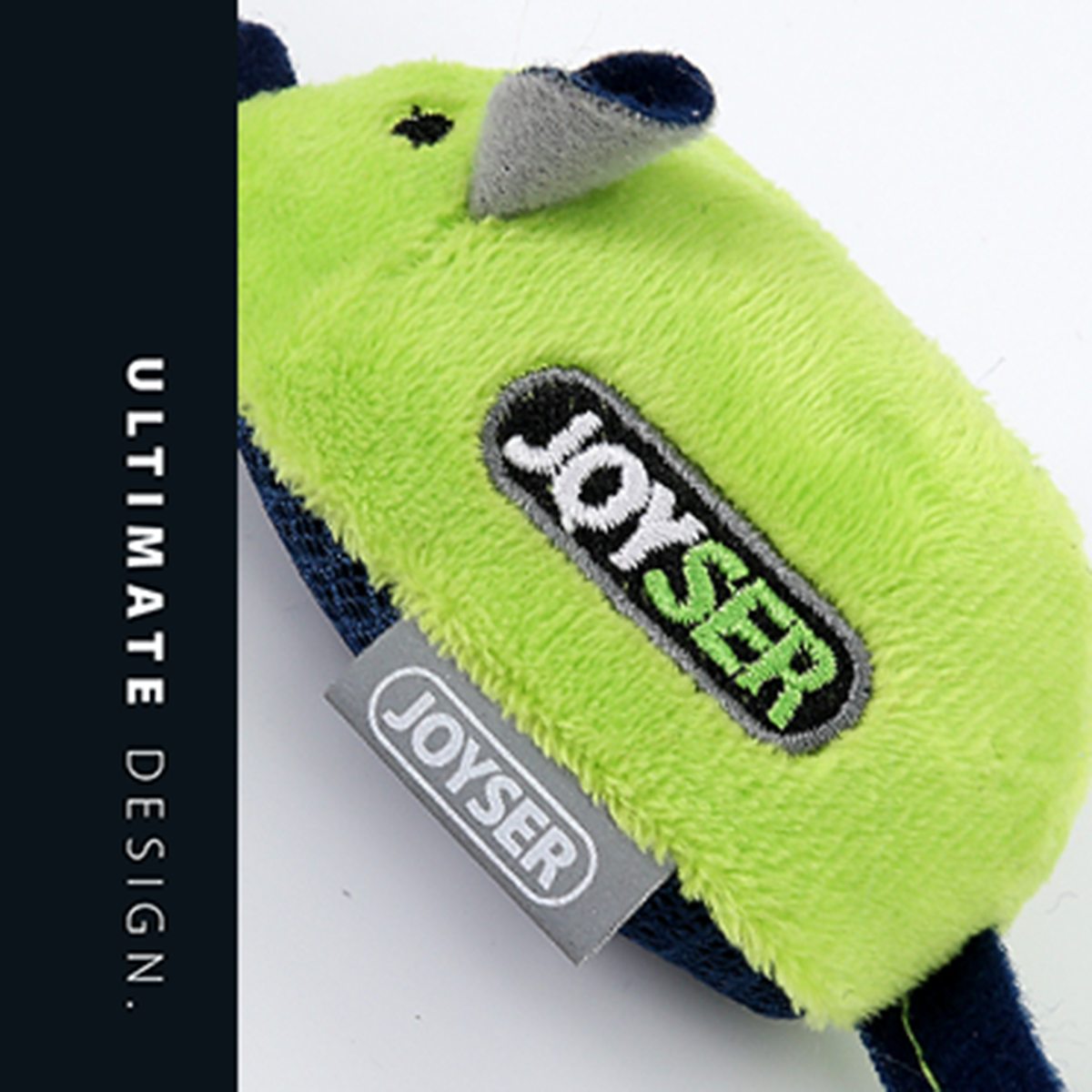 Zigly green plush toy with Joyser logo, ultimate design soft pet chew toy
