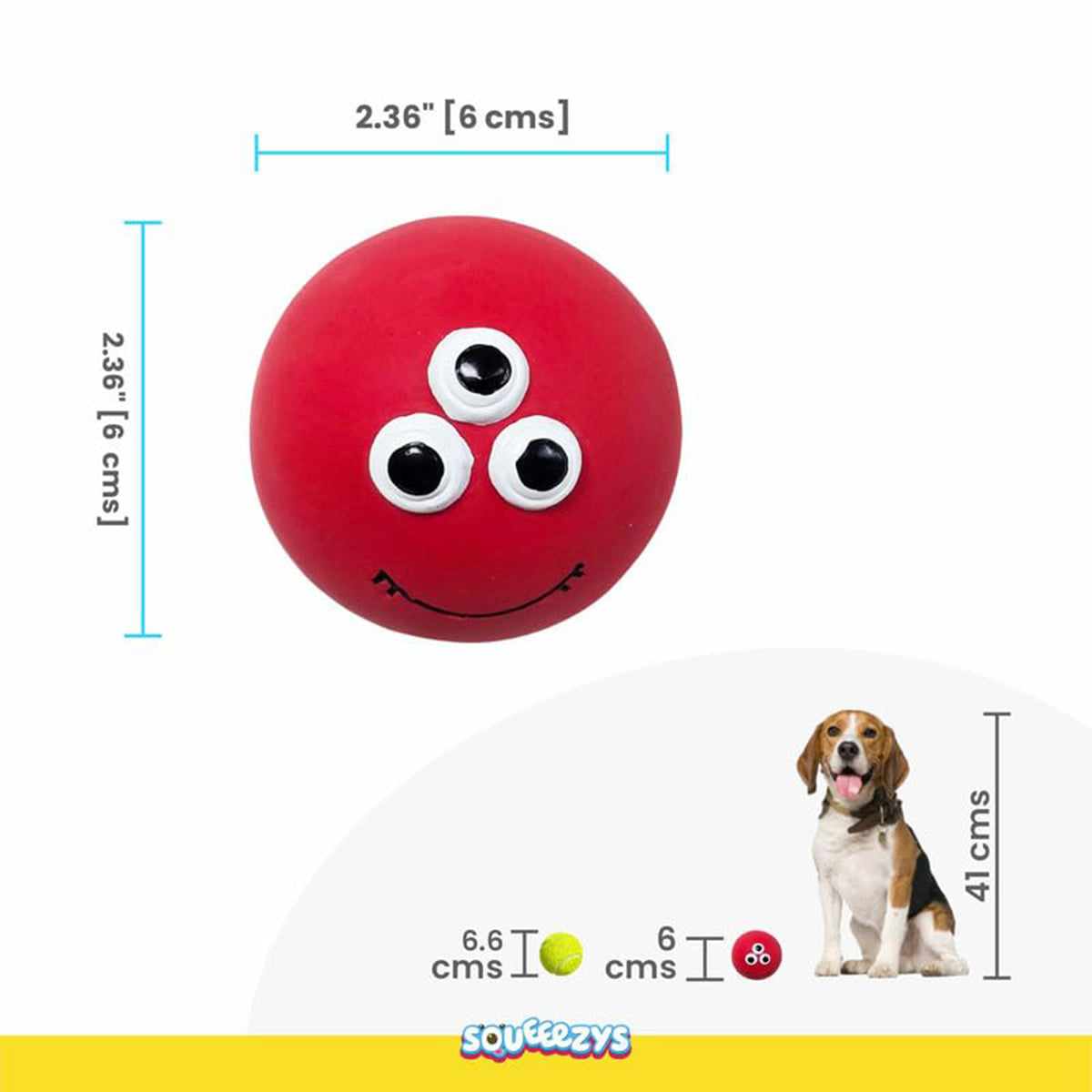 Squeeezys Latex Monster Ball Dog Toy - Red