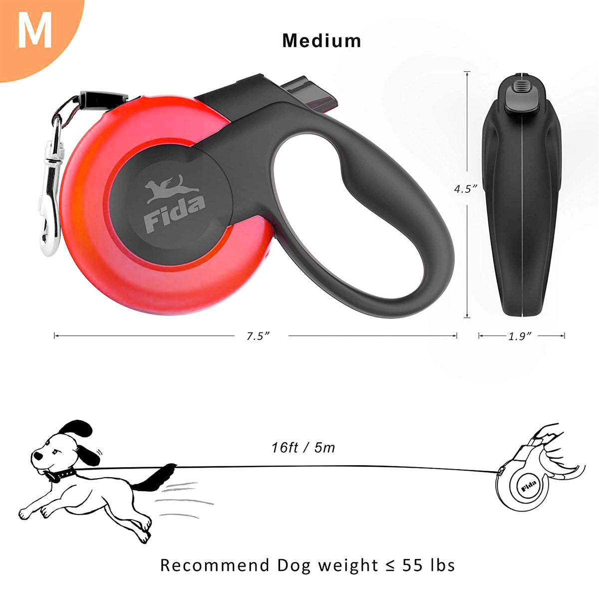 Fida Mars Dog Leash - Red