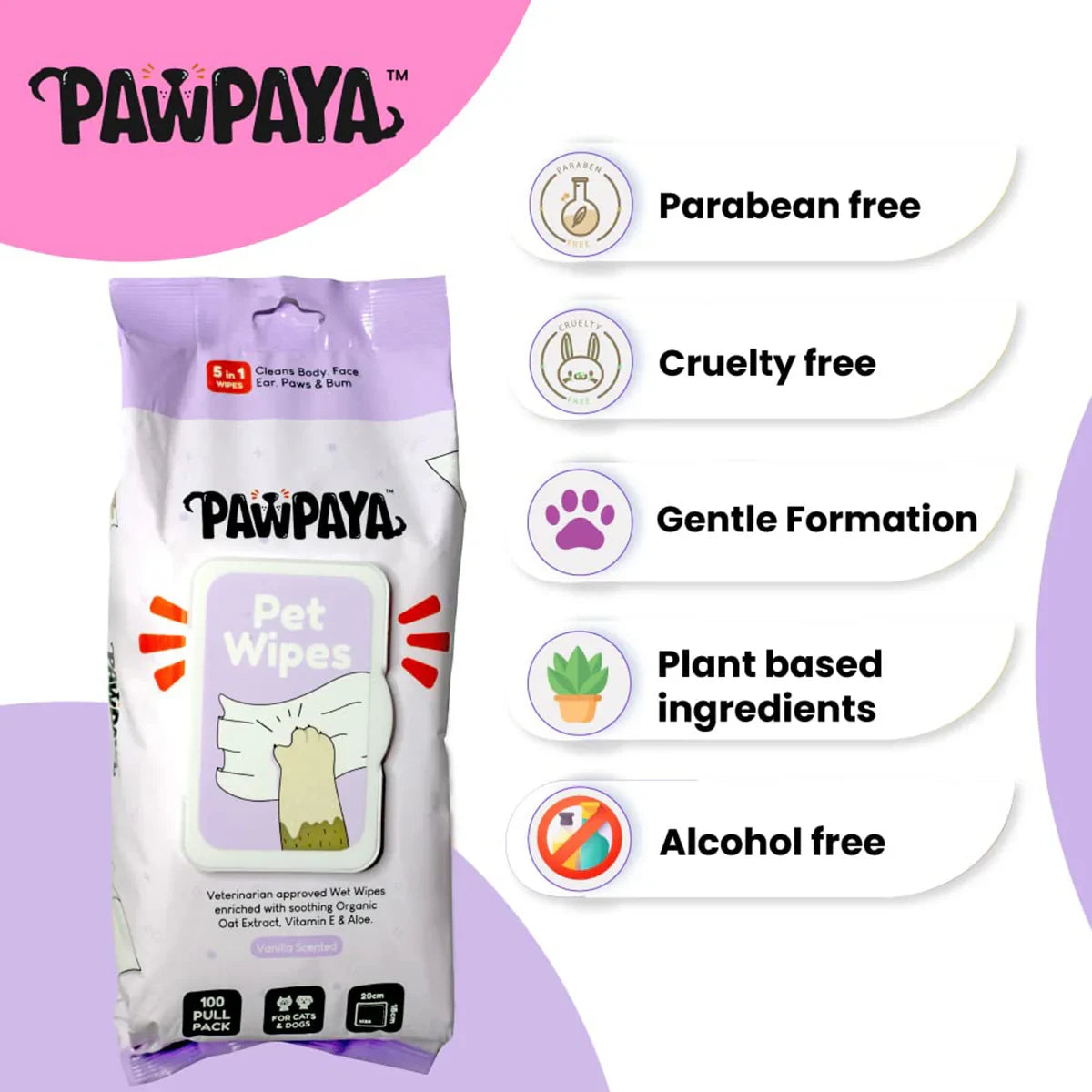 Pawpaya Pet Wipes - 20 x 18cm - Zigly