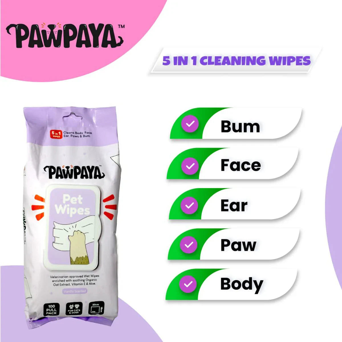 Pawpaya Pet Wipes - 20 x 18cm - Zigly
