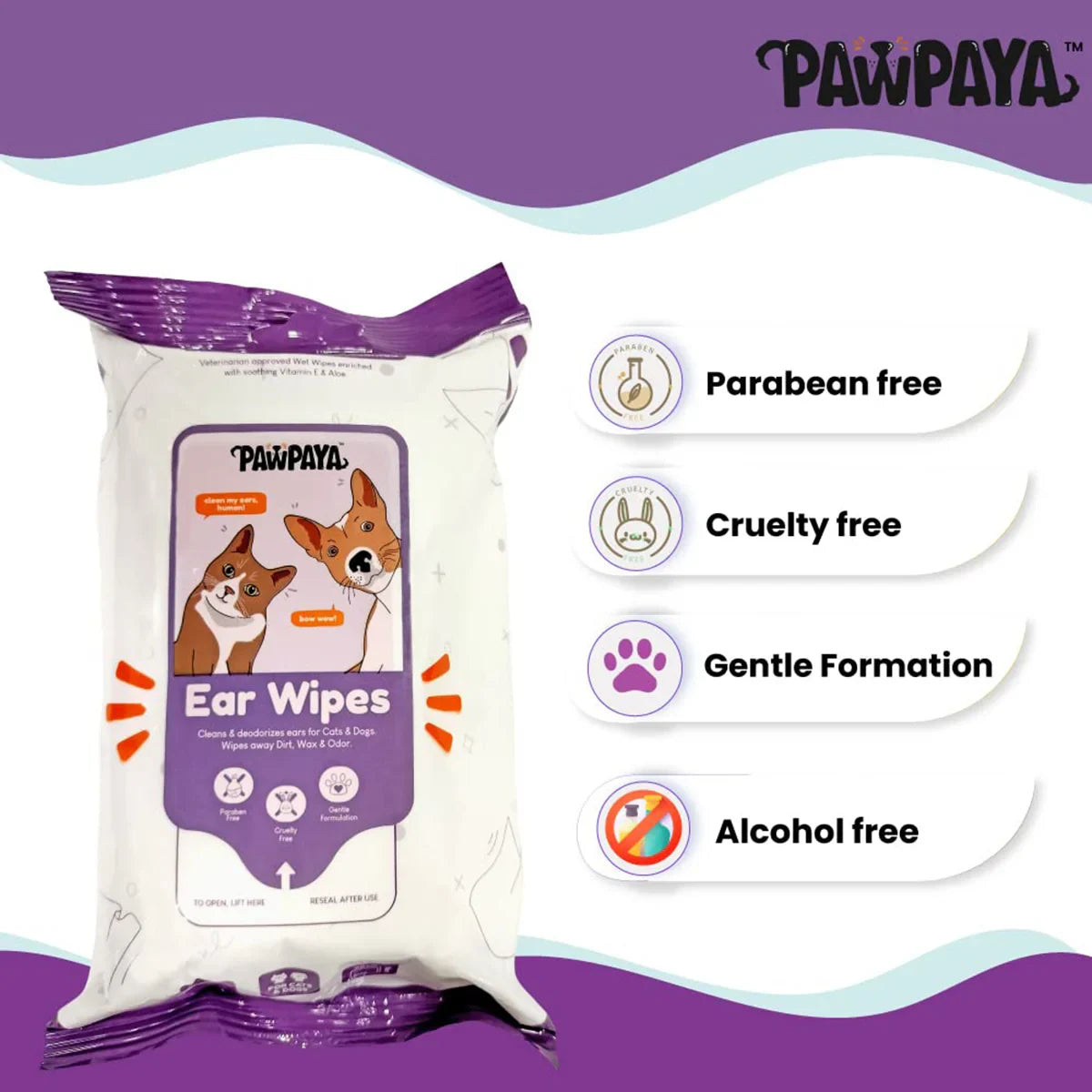 Pawpaya Ear Wipes - 25 Wipes - 20 x 18cm - Zigly