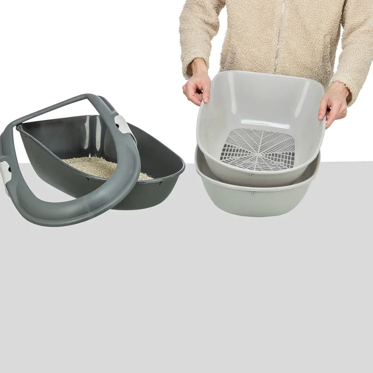 Trixie Berto Litter Tray Three Part with Separating System - Dark Grey - 23 inch - Zigly